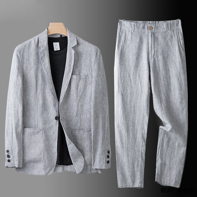 Noah - Elegant two-piece linen set - summer shirt & trousers