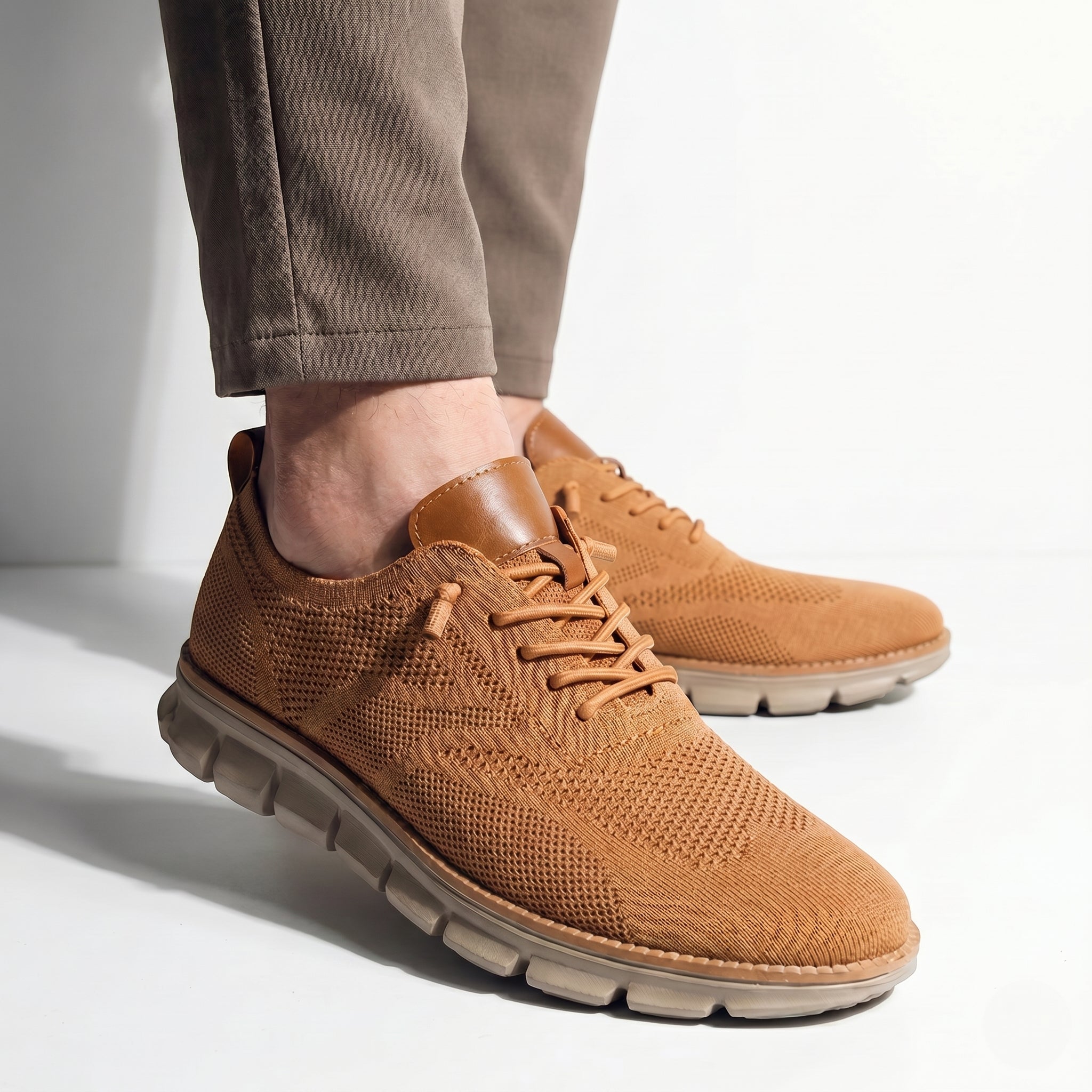 Noah - Men's Breathable Knit Sneakers - Shoes - Camel - Parker&Brooks