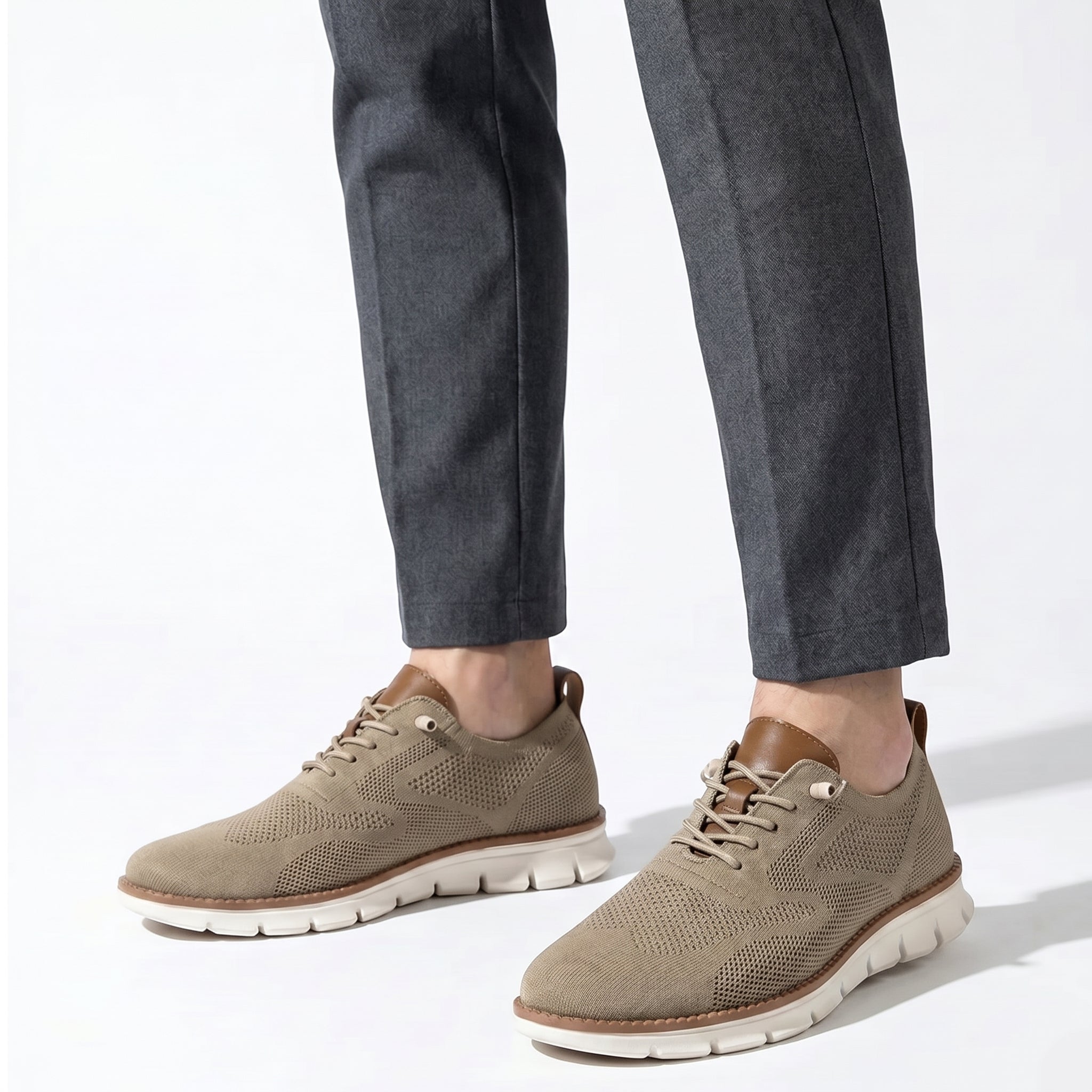 Noah - Men's Breathable Knit Sneakers - Shoes - Khaki - Parker&Brooks