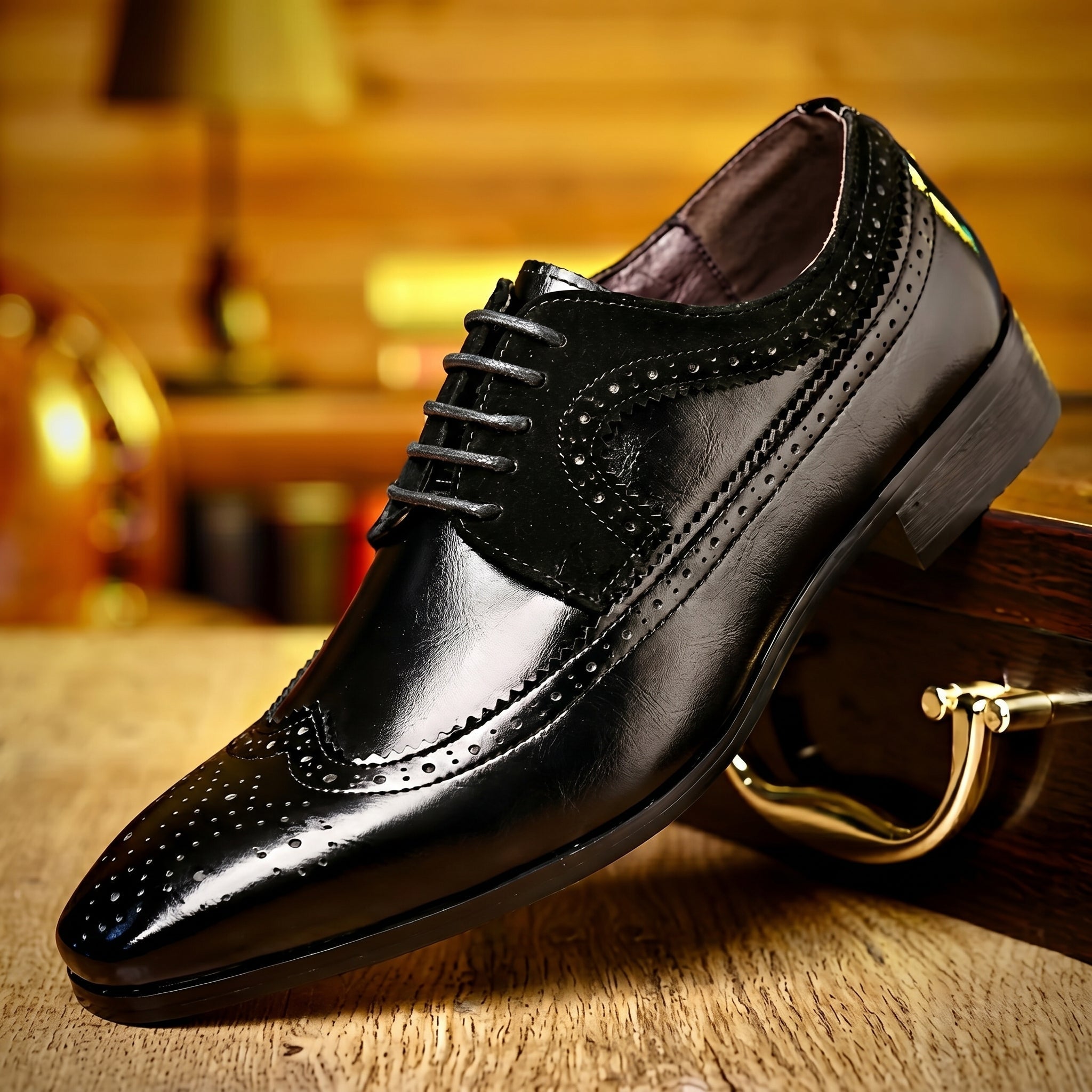 Noah - Men's Formal Brogue Pointed Toe Wedding Shoes - Shoes - Black - Parker&Brooks