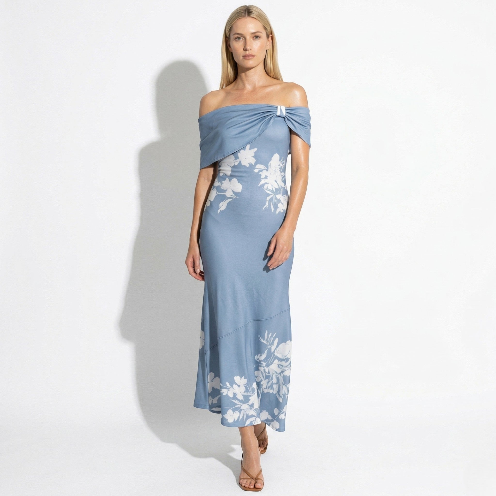 Olivia - Women's Floral Off - Shoulder Midi Dress - Midi Dress - Blue - Parker&Brooks