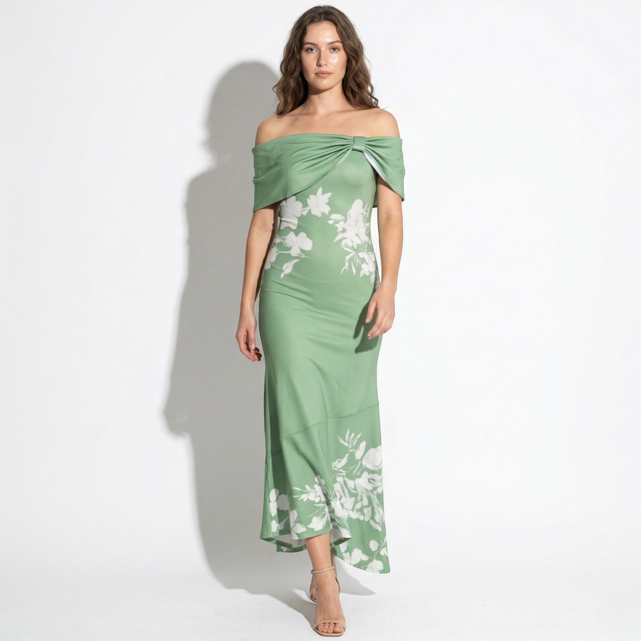 Olivia - Women's Floral Off - Shoulder Midi Dress - Midi Dress - Green - Parker&Brooks