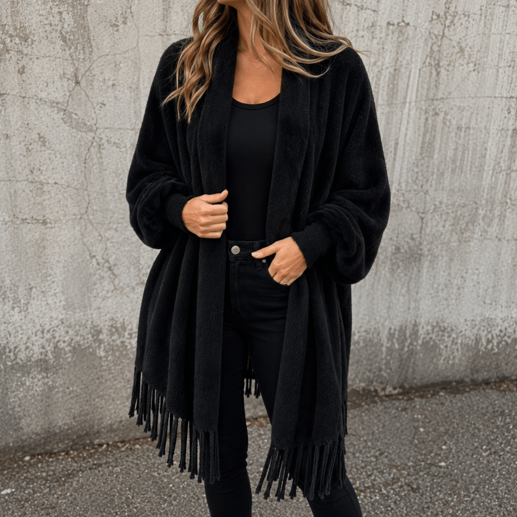Olivia - Women's Oversized Open Front Wrap Cardigan - Cardigans - Black - Parker&Brooks