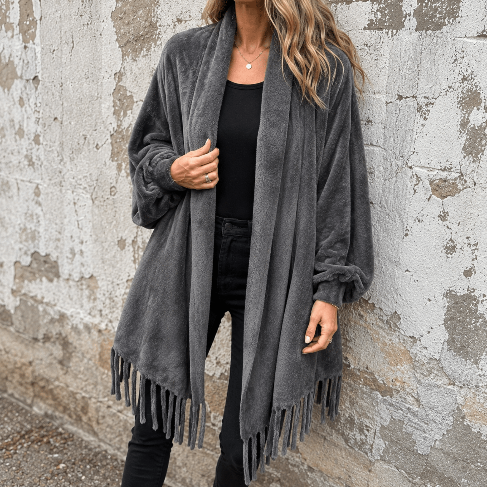 Olivia - Women's Oversized Open Front Wrap Cardigan - Cardigans - Gray - Parker&Brooks