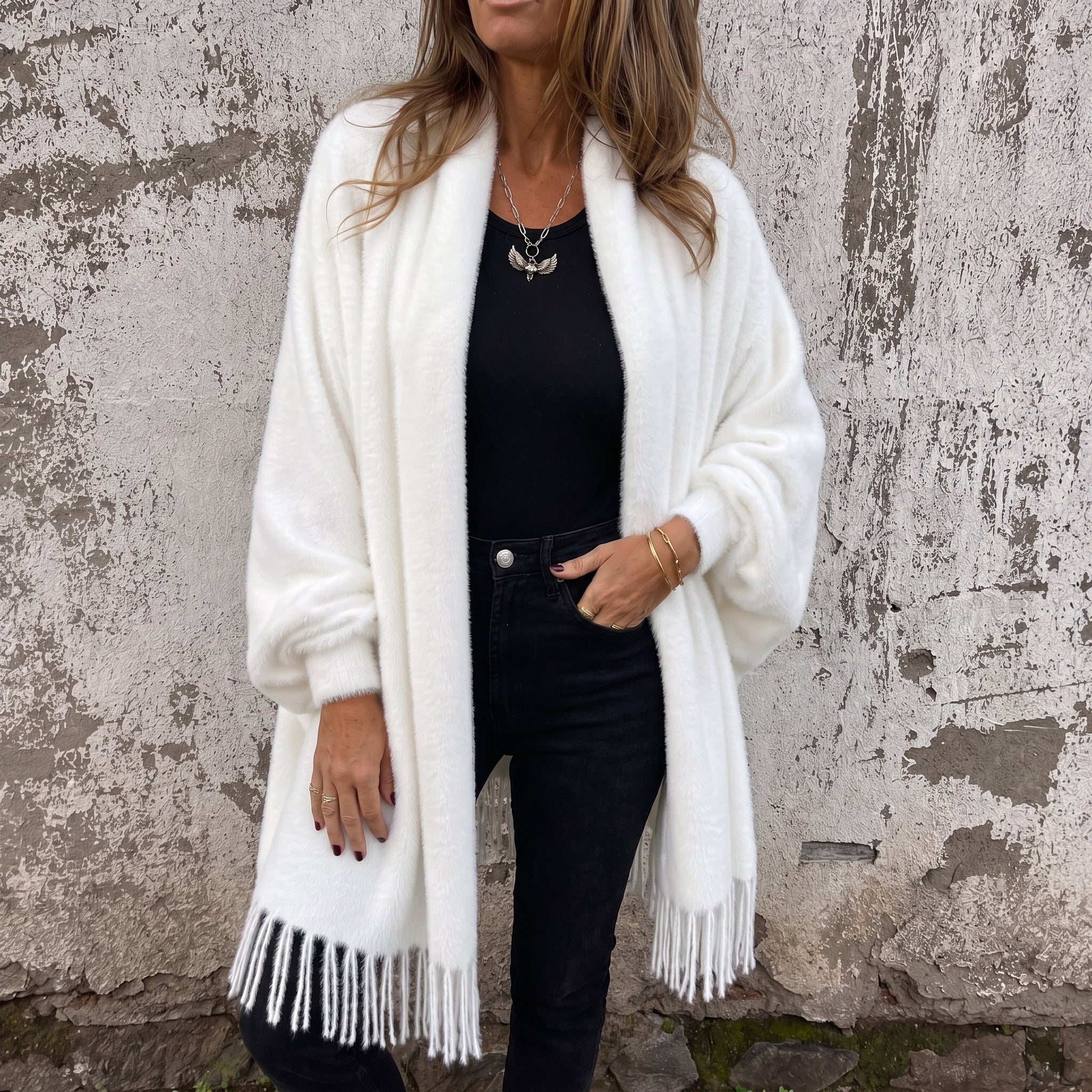 Olivia - Women's Oversized Open Front Wrap Cardigan - Cardigans - White - Parker&Brooks