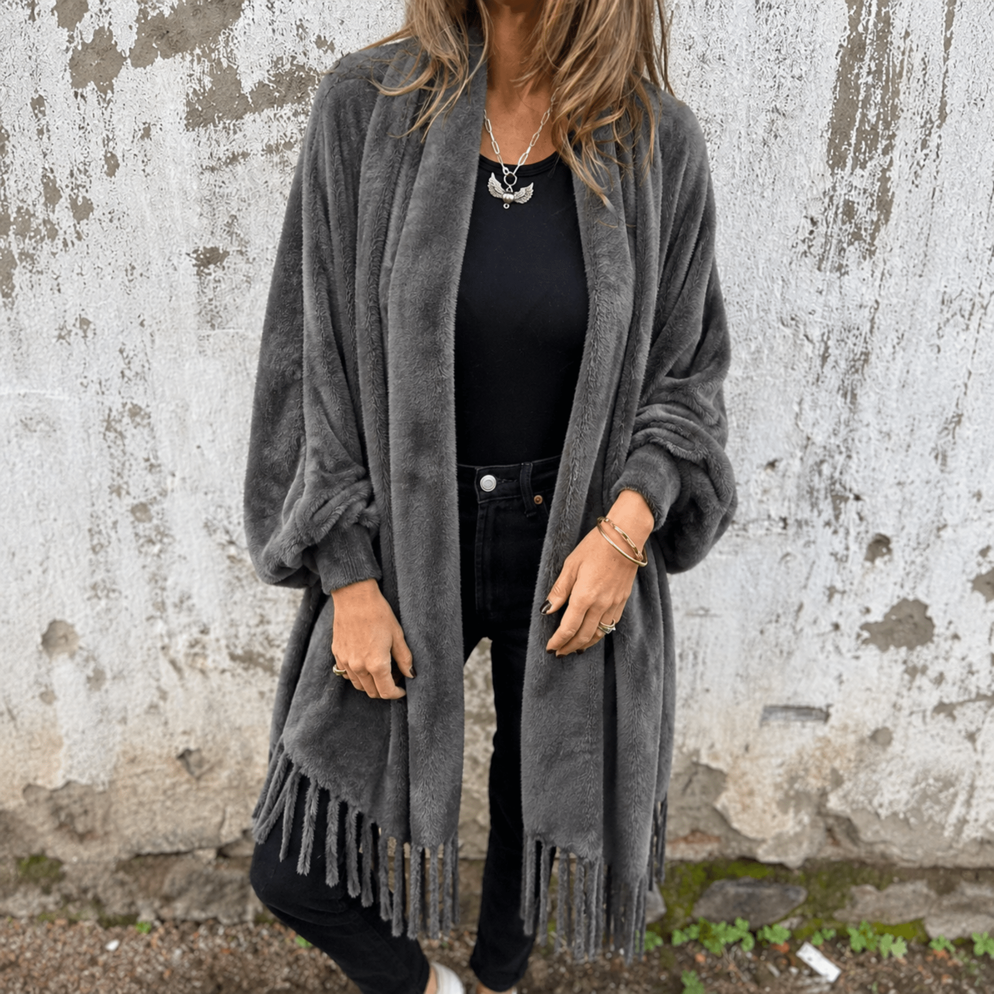 Olivia - Women's Oversized Open Front Wrap Cardigan - Cardigans - Gray - Parker&Brooks