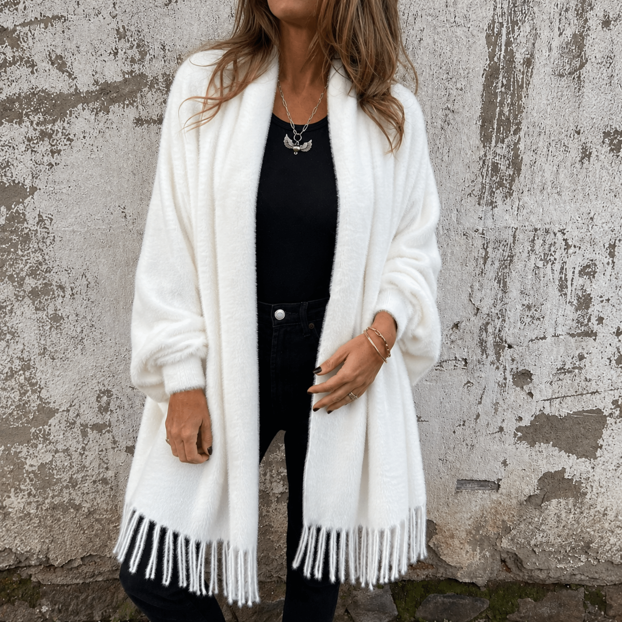 Olivia - Women's Oversized Open Front Wrap Cardigan - Cardigans - White - Parker&Brooks