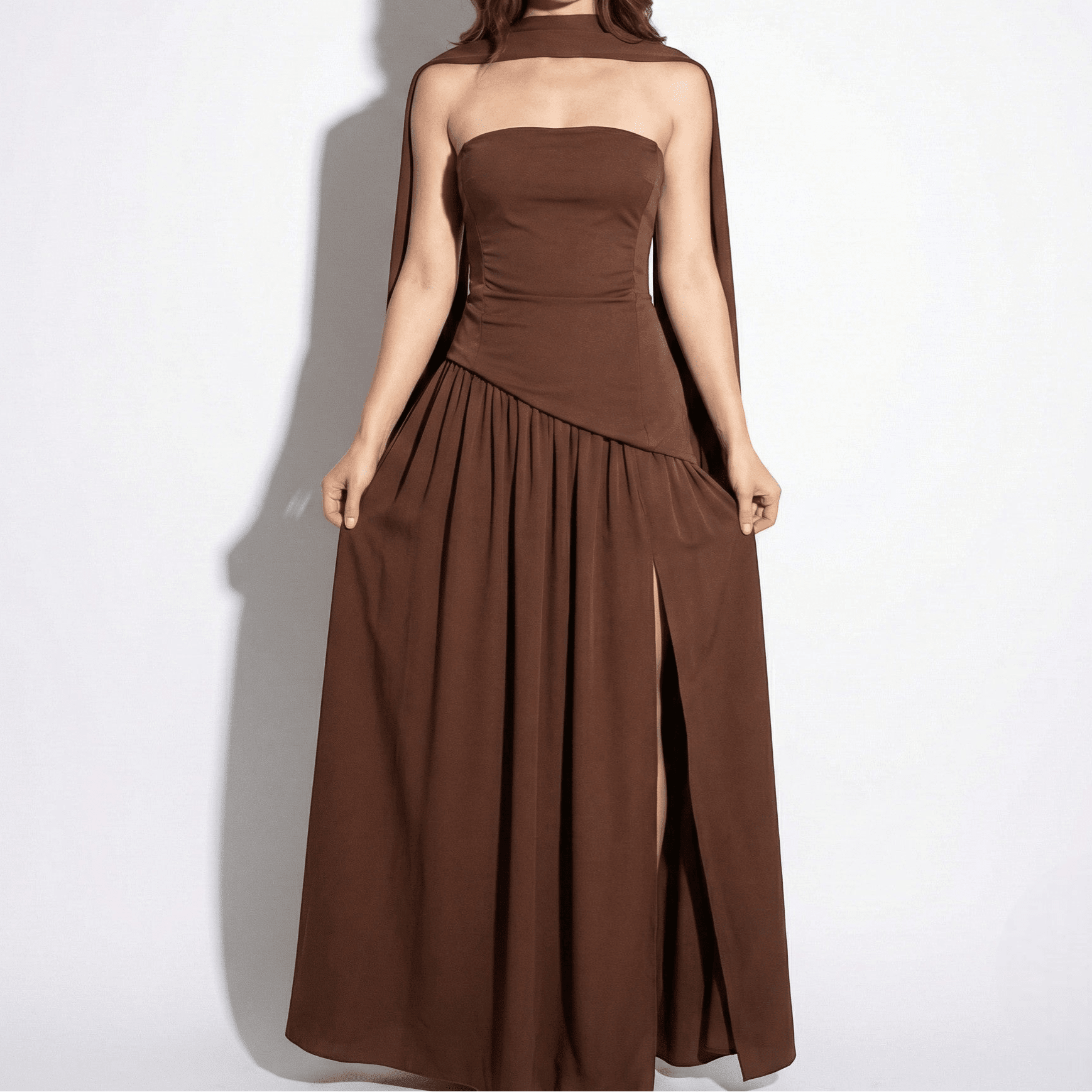 Olivia - Women's Wedding Guest Maxi Dress - Maxi Dress - Brown - Parker&Brooks