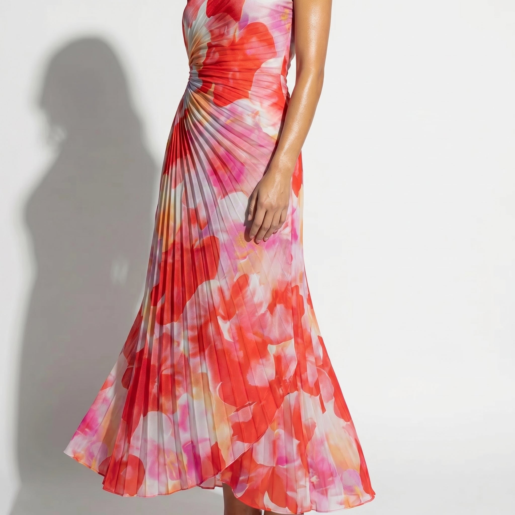 Olivia - Women's Summer Floral Pleated Maxi Dress - Dresses - Red - Parker&Brooks