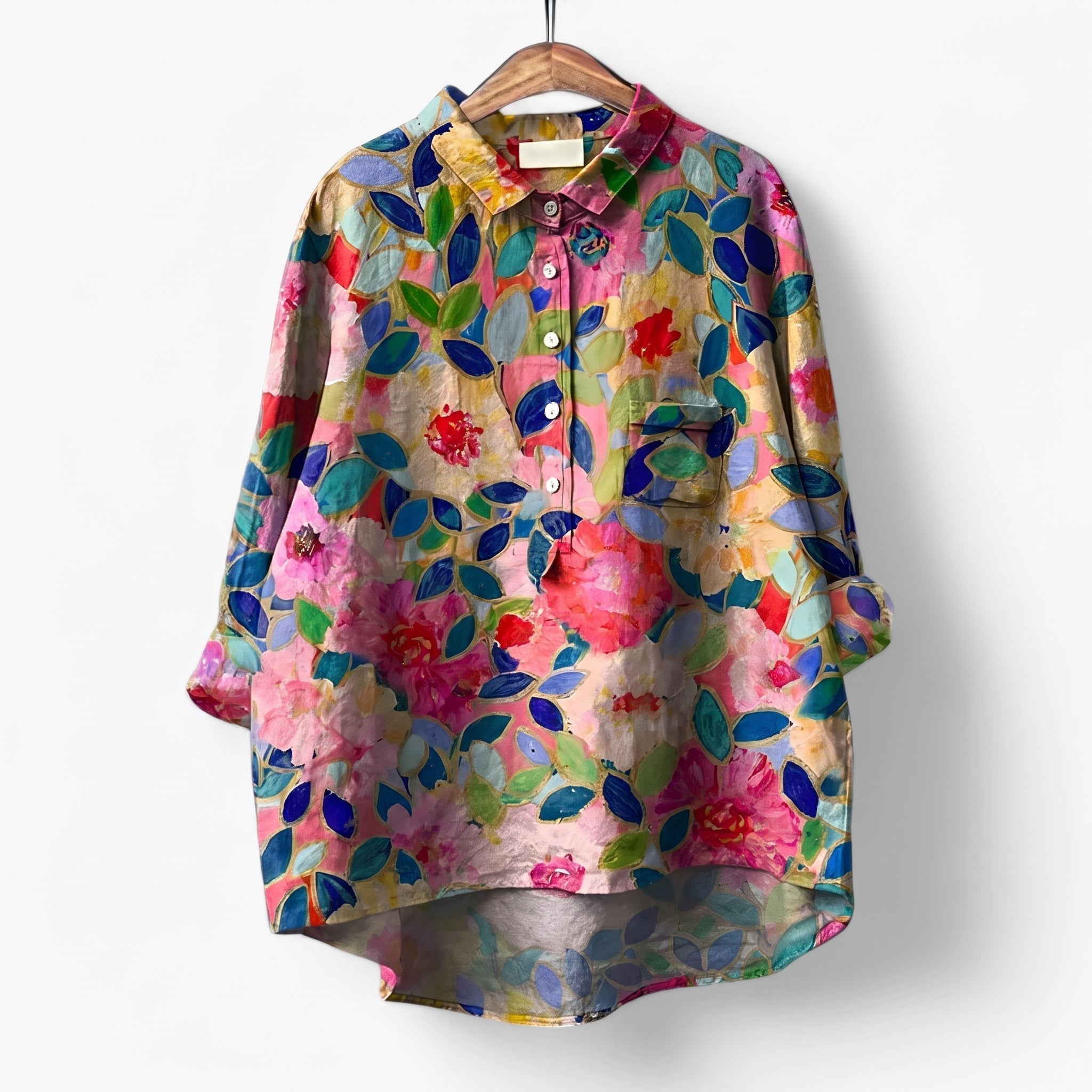 Olivia - Women's Summer Print Long Sleeve Blouse - Blouse - Red - Parker&Brooks