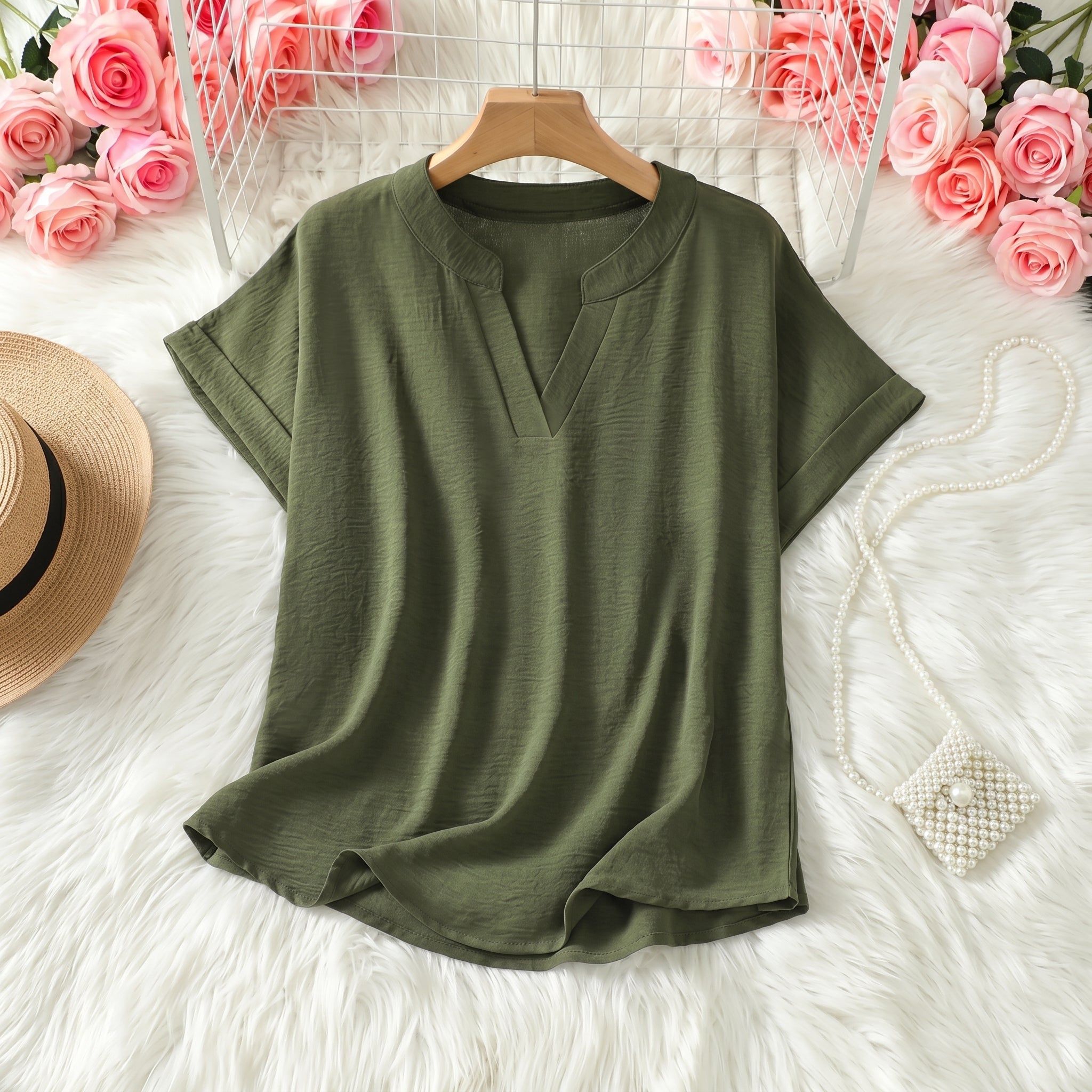Olivia - Women's Summer Relaxed Fit Blouse - Blouse - Olive Green - Parker&Brooks
