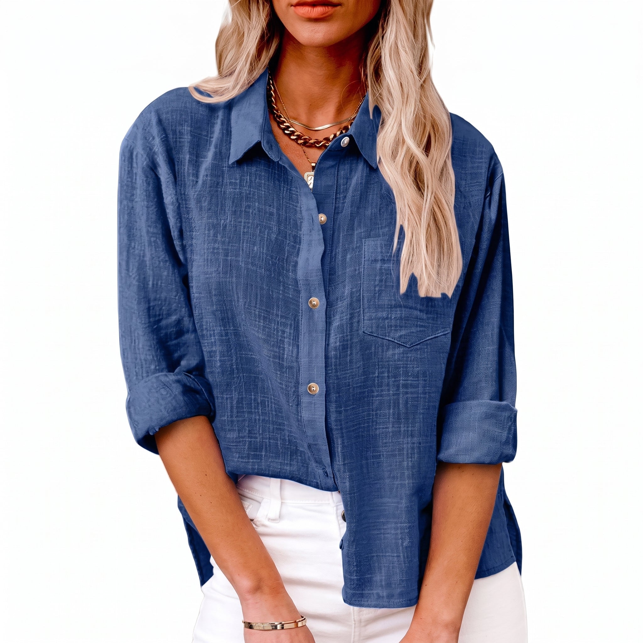 Olivia - Women's Summer Sheer Long Sleeve Point Collar Blouse - Blouses - Blue - Parker&Brooks