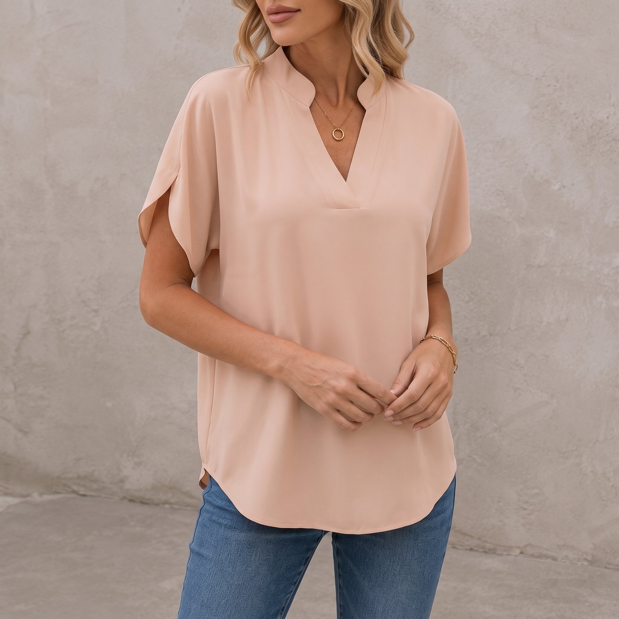Olivia - Women's Summer Short Batwing Sleeve Relaxed Blouse - Blouses - Pink - Parker&Brooks