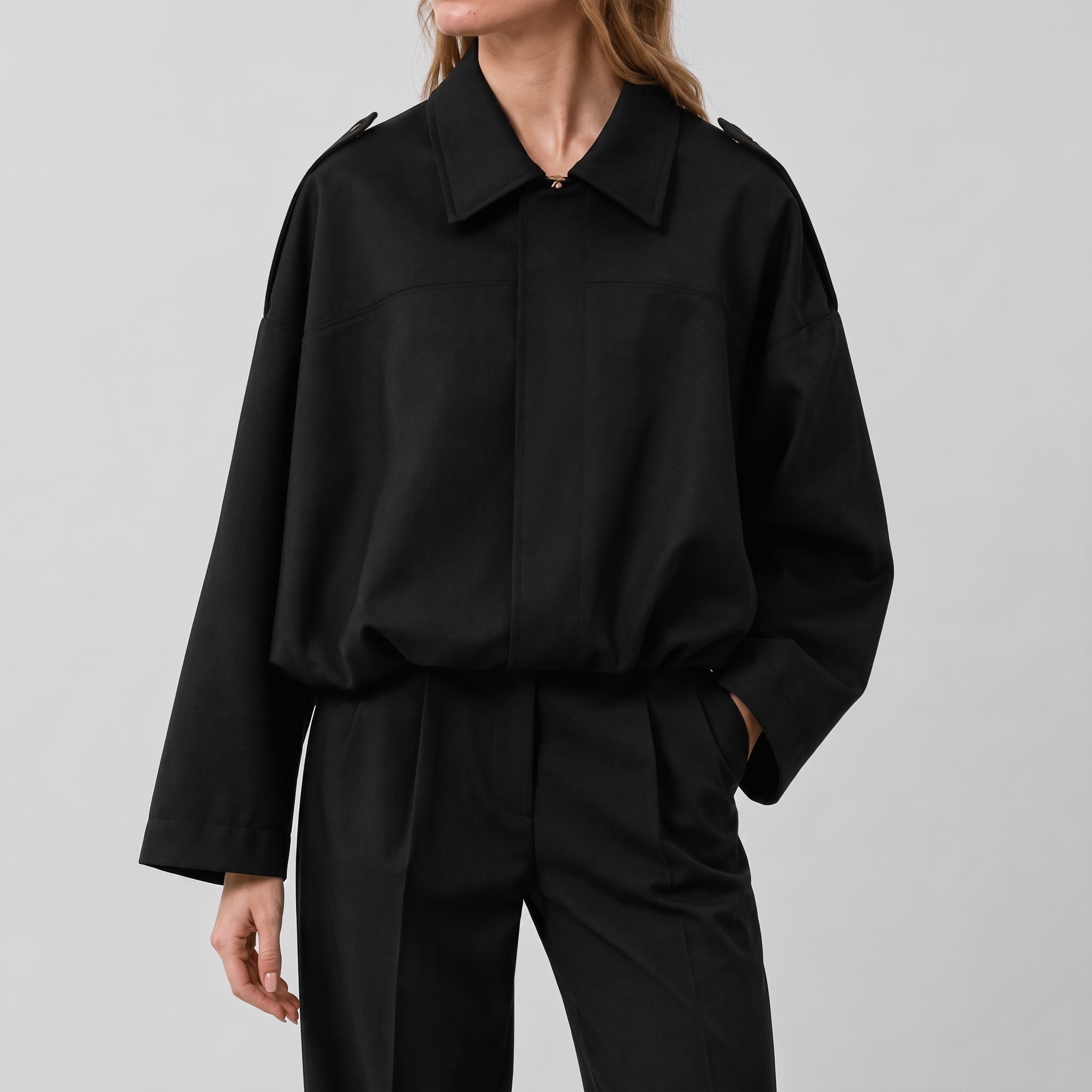 Olivia - Women's Vintage Dropped Shoulder Suede Bomber Jacket - Bomber Jackets - Black - Parker&Brooks