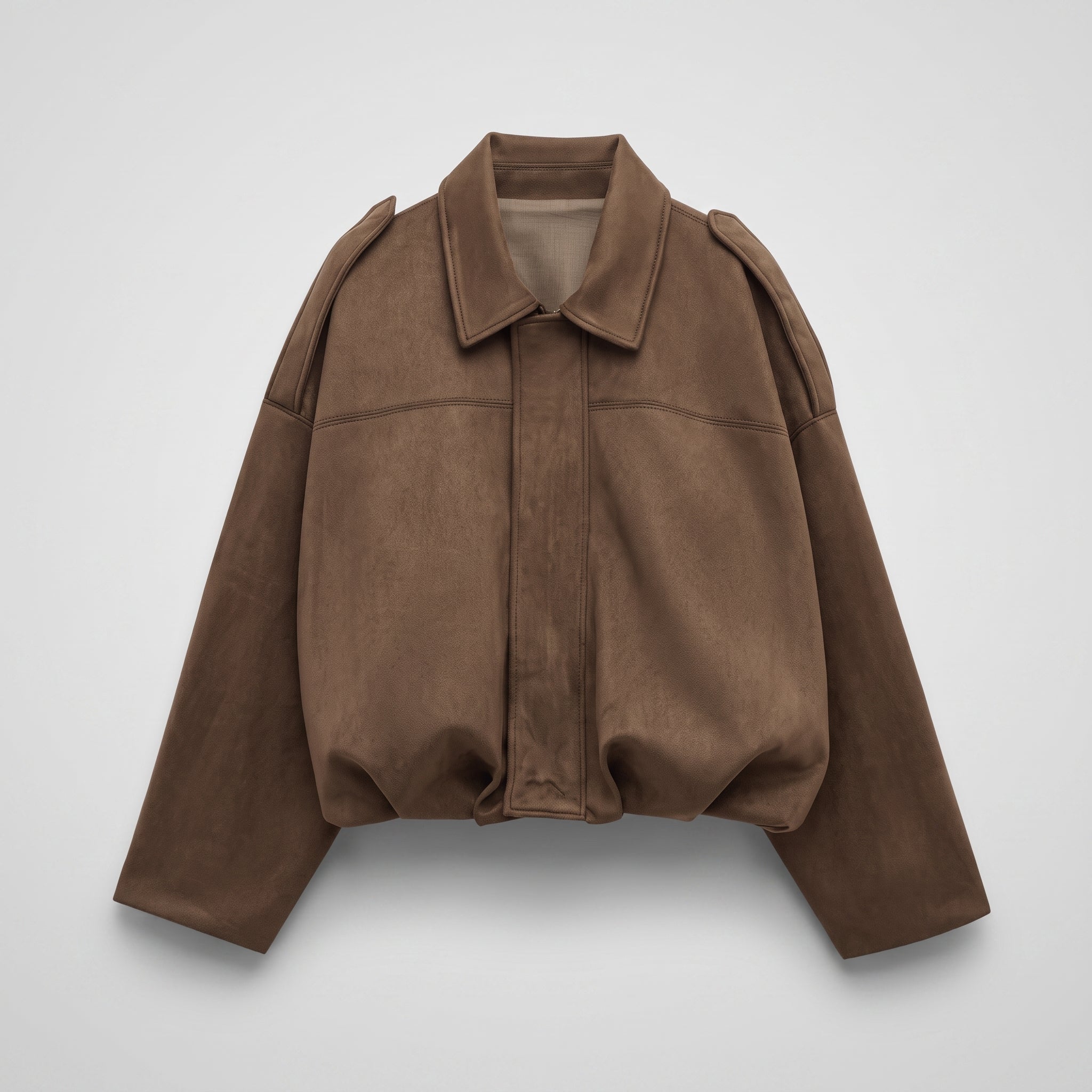 Olivia - Women's Vintage Dropped Shoulder Suede Bomber Jacket - Bomber Jackets - Brown - Parker&Brooks