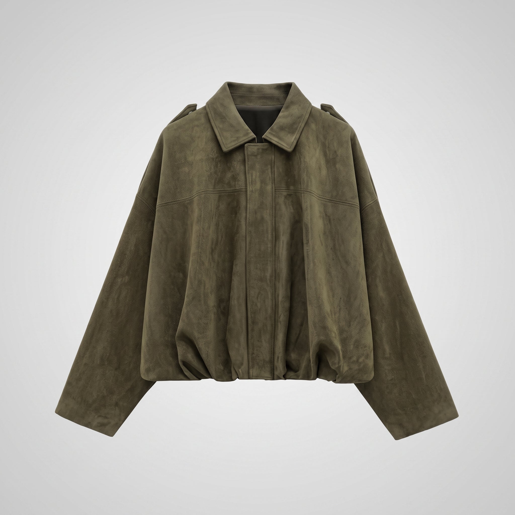 Olivia - Women's Vintage Dropped Shoulder Suede Bomber Jacket - Bomber Jackets - Olive Green - Parker&Brooks
