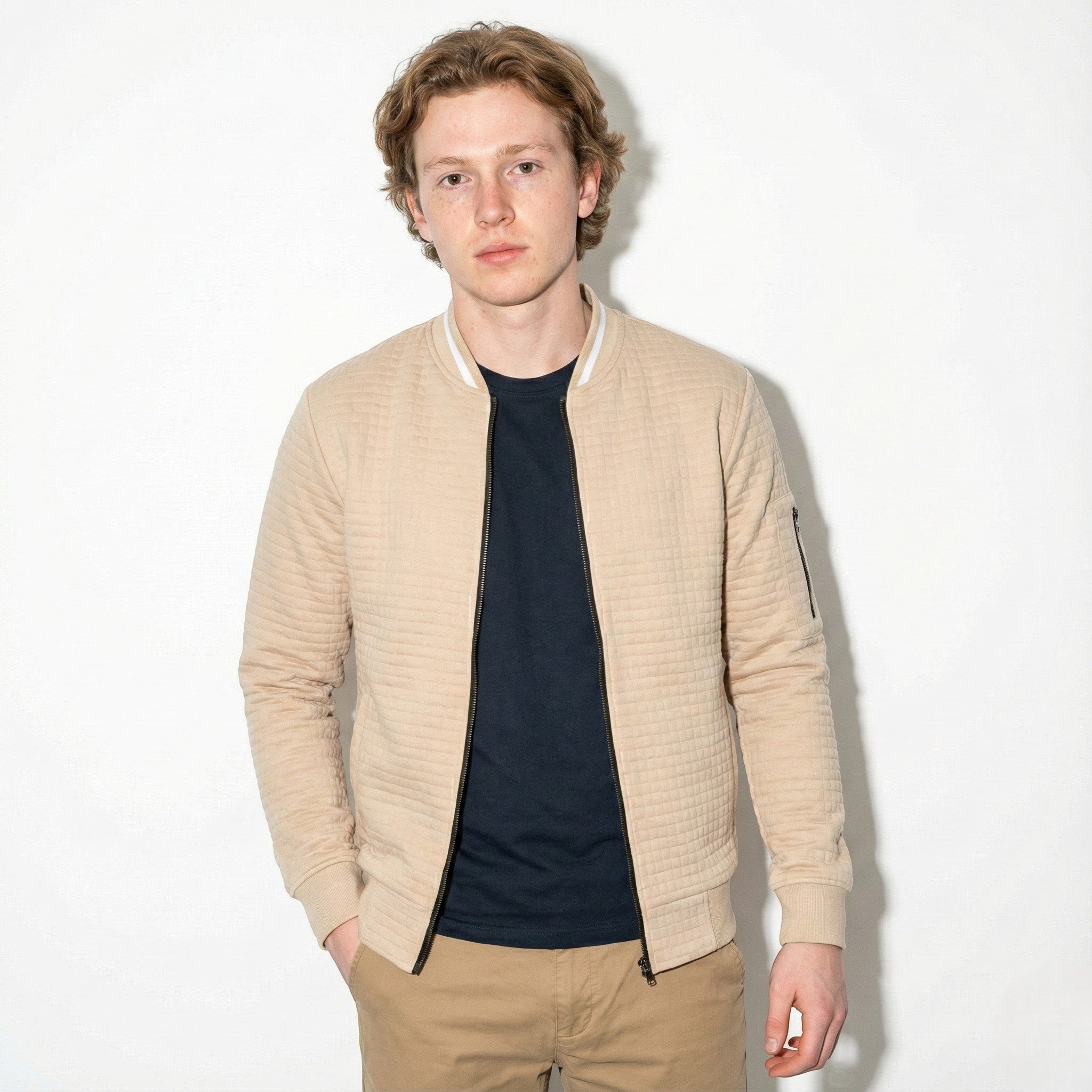 Men's Texture Jacket with Full Zip and Contrast Collar