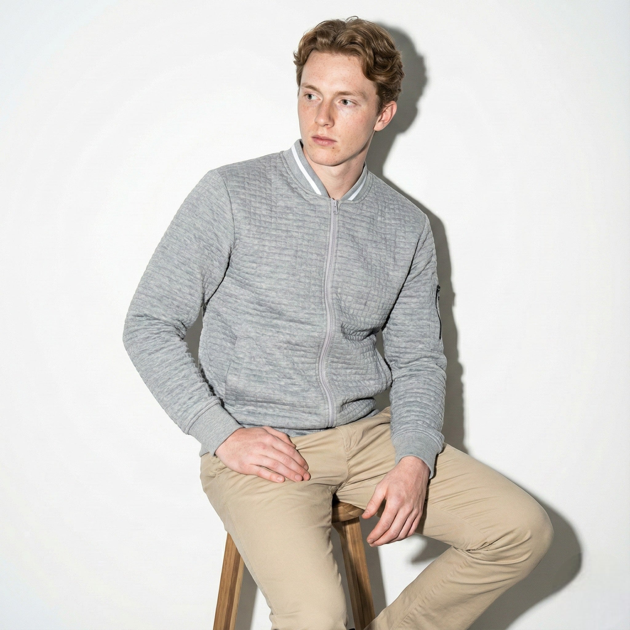 Men's Texture Jacket with Full Zip and Contrast Collar