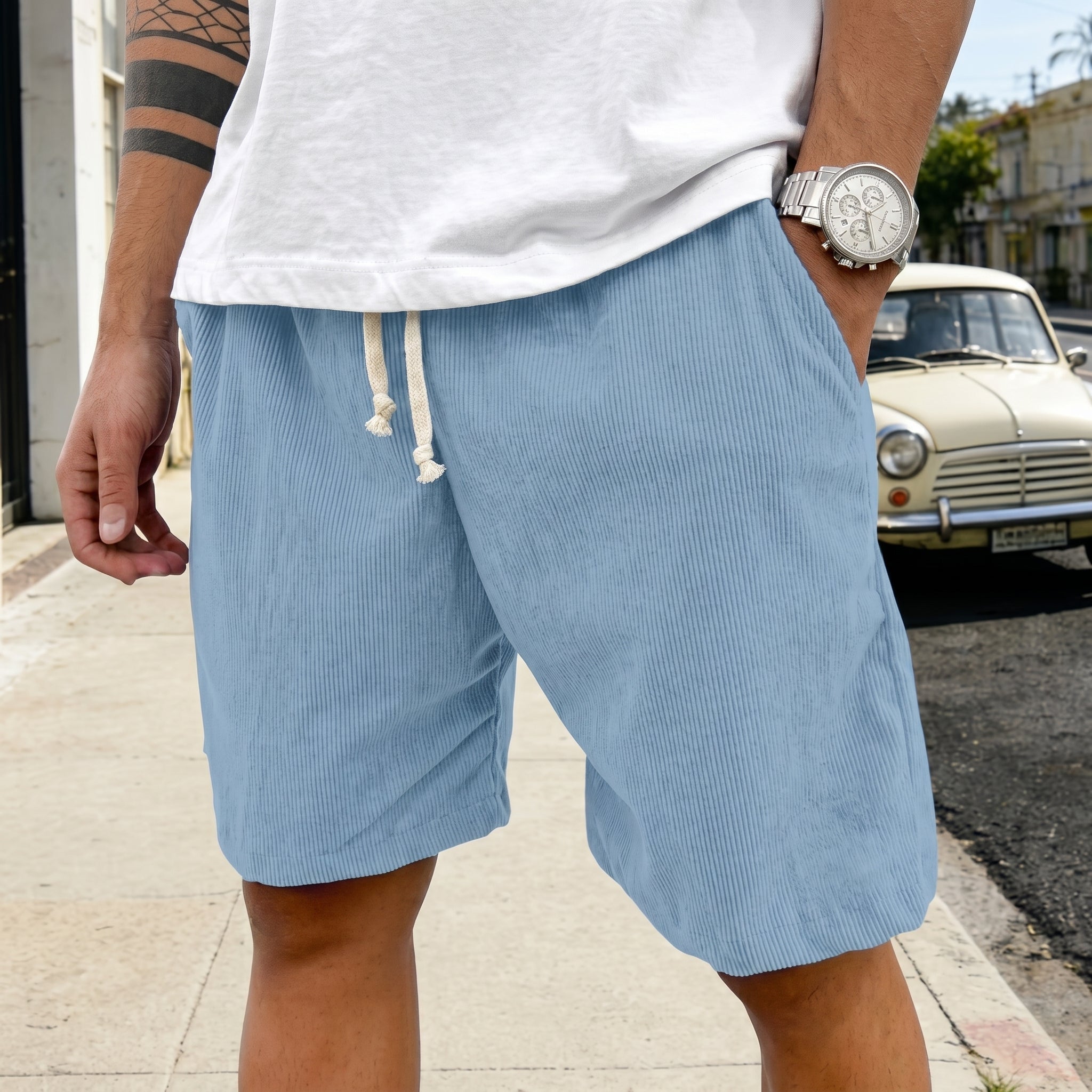 Paul - Men's Relaxed Fit Drawstring Corduroy-Look Shorts