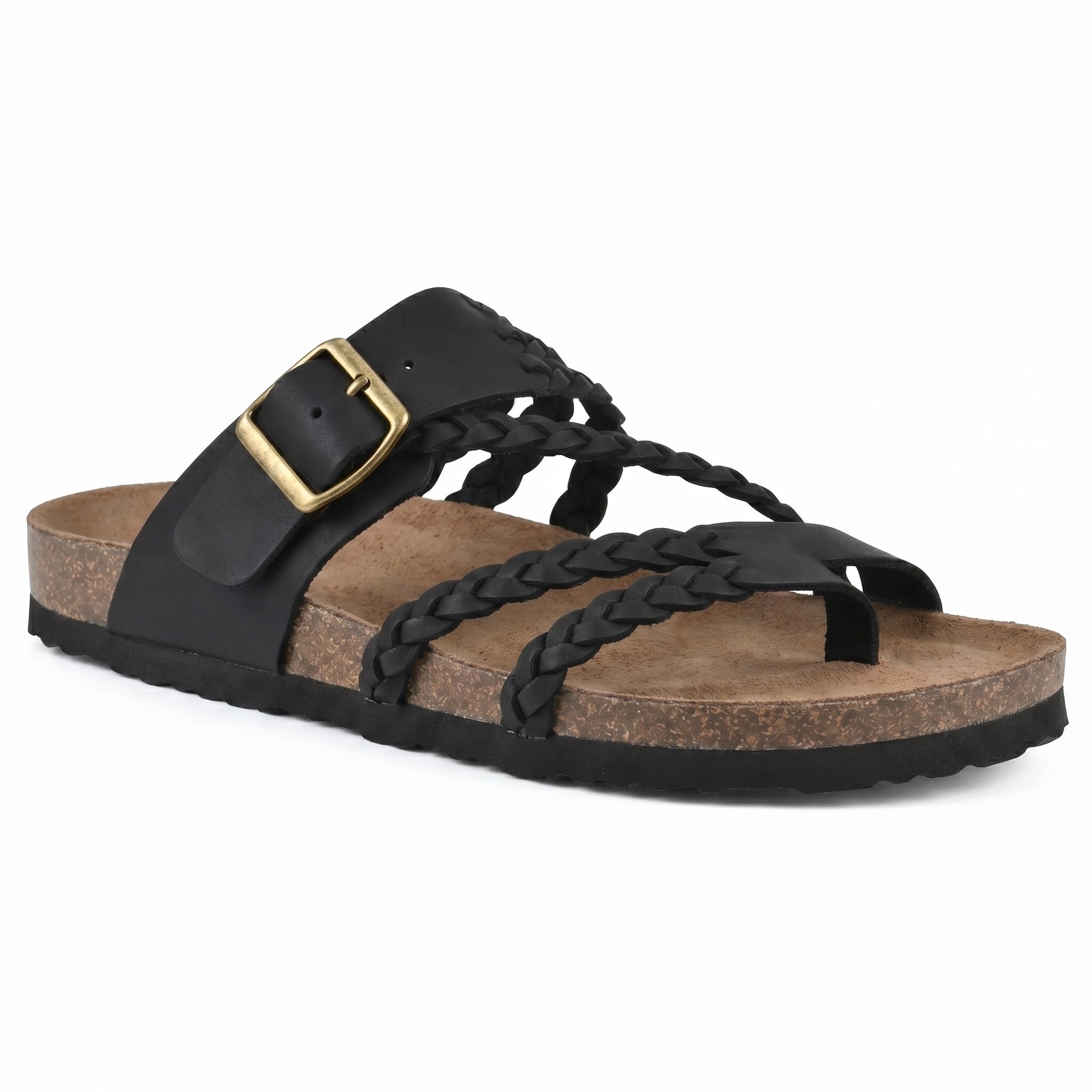 Paula - Women's Summer Braided Flat Sandals - Sandal - Black - Parker&Brooks
