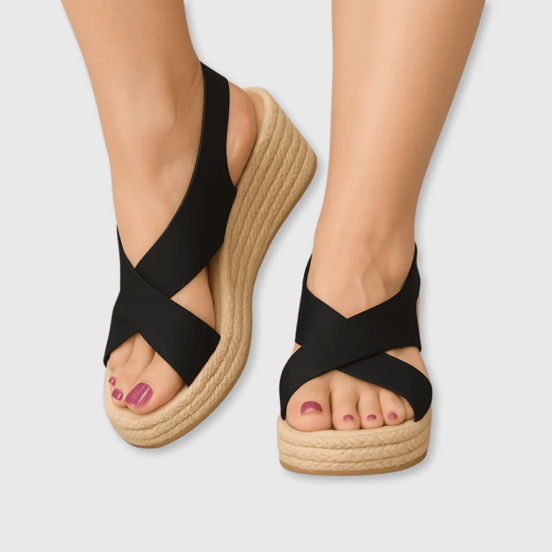 Petra - Women's Orthopedic Strap Wedge Sandals - Sandals - Black - Parker&Brooks