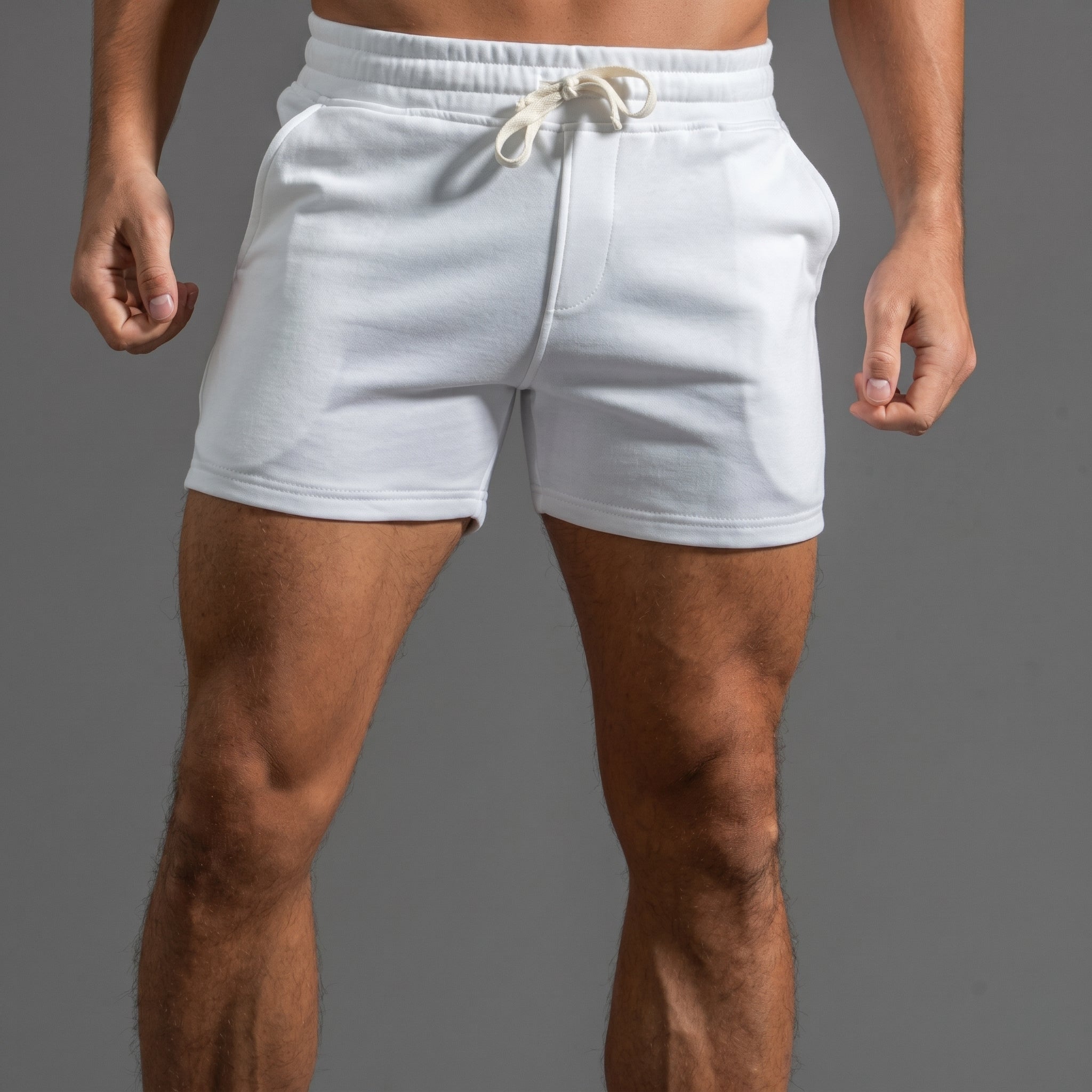 Philipp - Men's Summer Slim Fit Drawstring Sweat Shorts - Shorts - White - Parker&Brooks