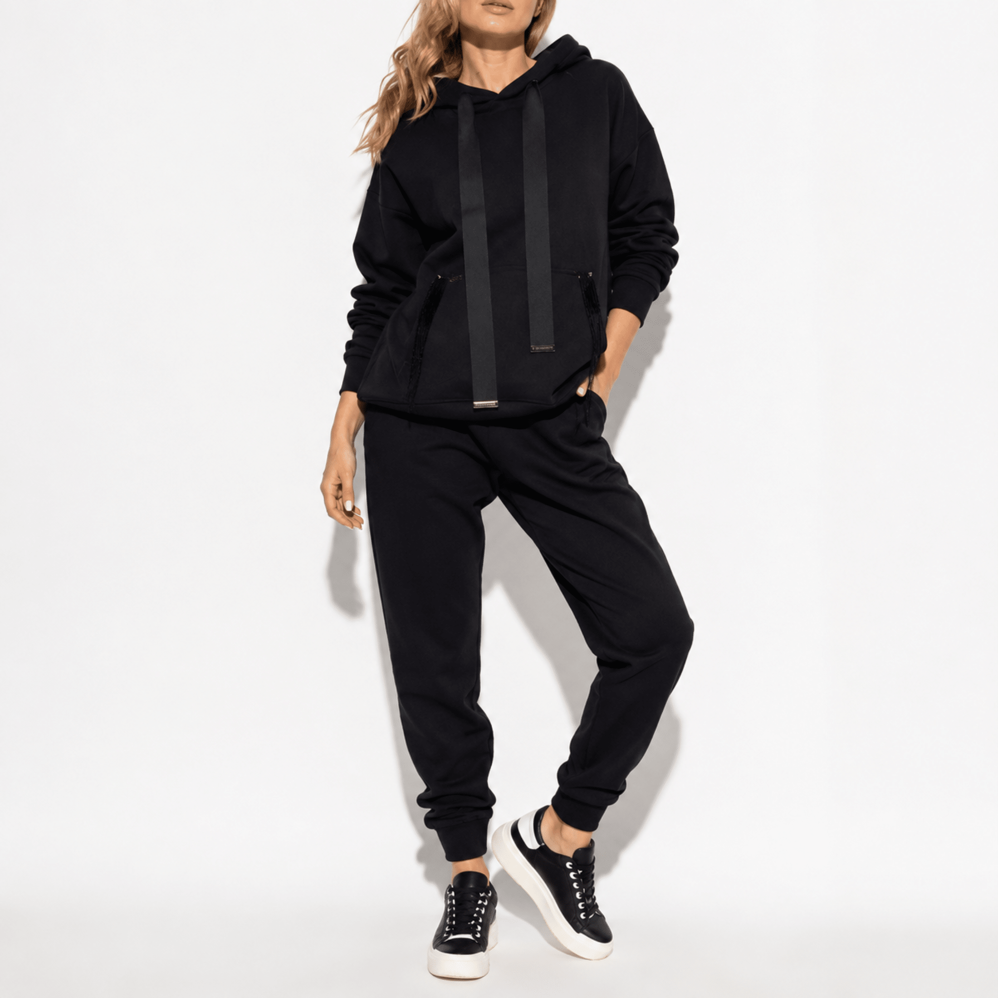 Phoebe - Women's Contrast Side Stripe Hoodie and Jogger Co-ord - Outfit Sets - Black - Parker&Brooks