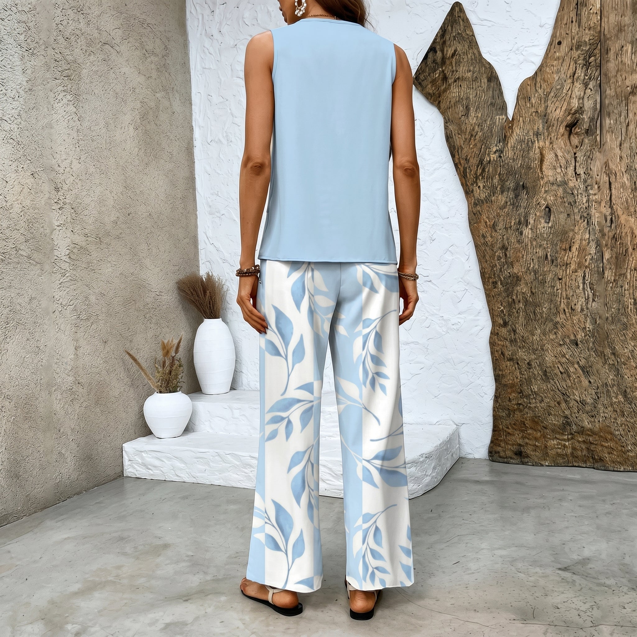 Phoebe - Women's Relaxed Wide - Leg Sleeveless Vest Co - ord Set - 2 Piece Set - Blue - Parker&Brooks