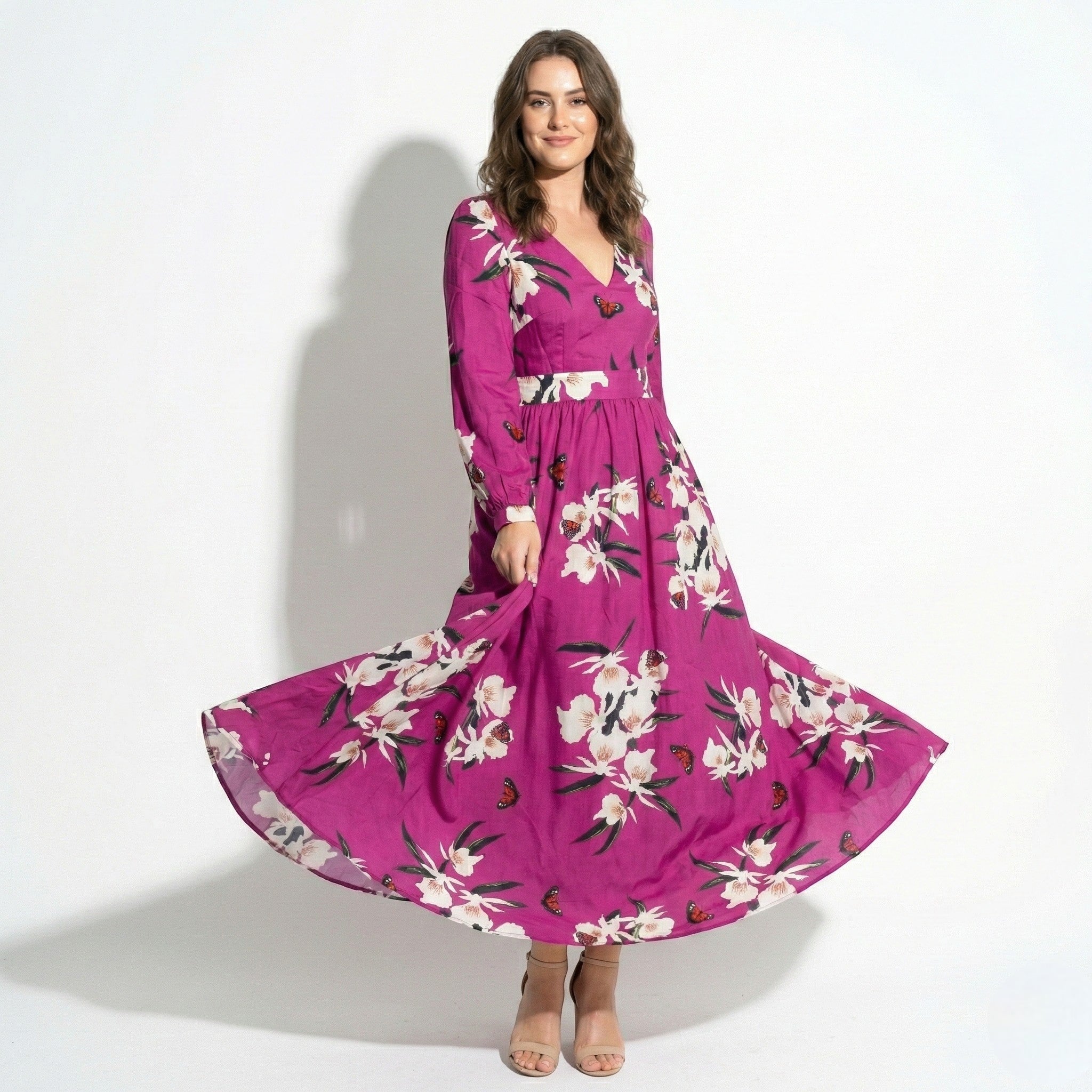 Rachel - Women's Floral V - Neck Maxi Dress - Dresses - Purple - Parker&Brooks