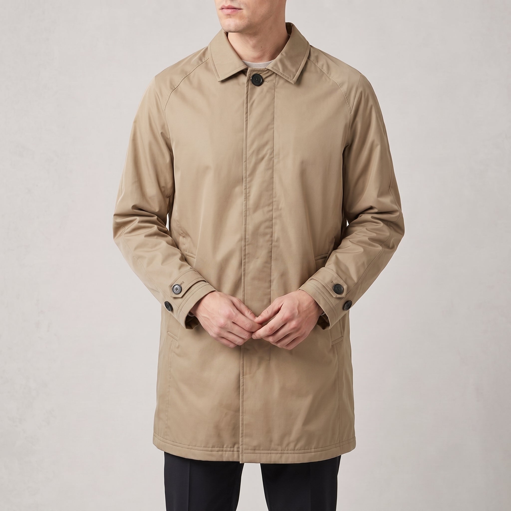 Rafael - Men's Button-Tab Flap Pocket Transitional Coat - Trench Coats - Beige - Parker&Brooks