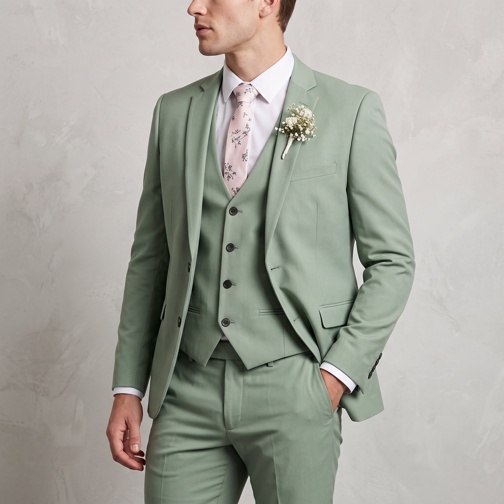 Rafael – Men's Slim Fit Notch Lapel Three-Piece Wedding Suit - Suits - Green - Parker&Brooks