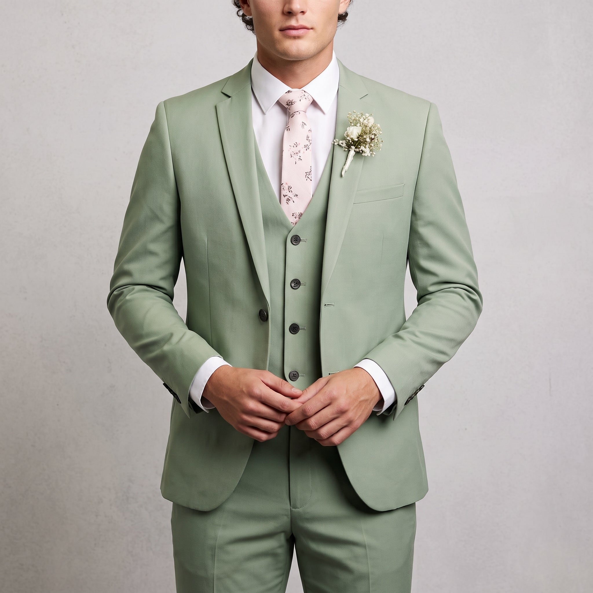 Rafael – Men's Slim Fit Notch Lapel Three-Piece Wedding Suit - Suits - Green - Parker&Brooks