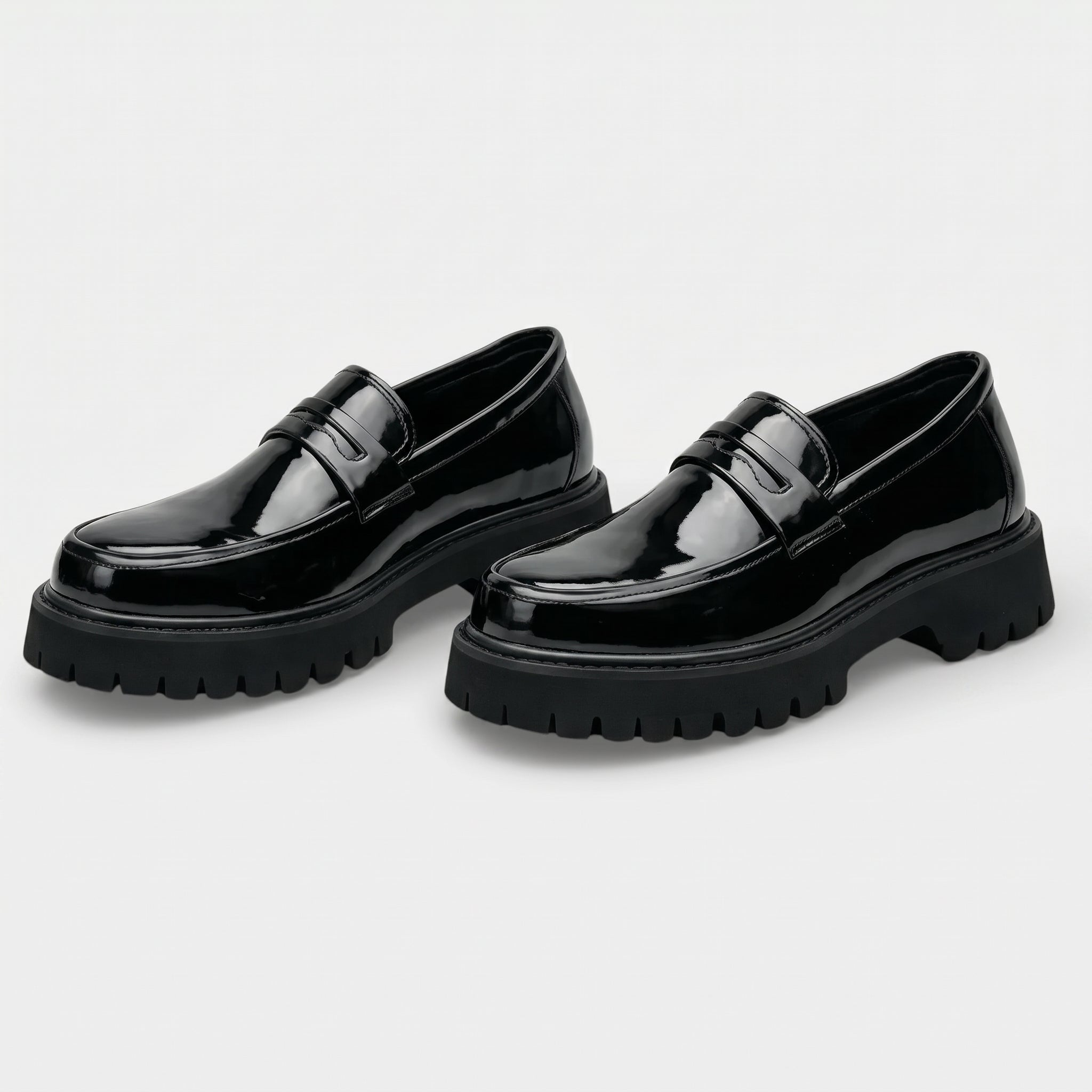 Richard - Men's Chunky Sole Penny Loafers - Loafers - Glossy Black - Parker&Brooks