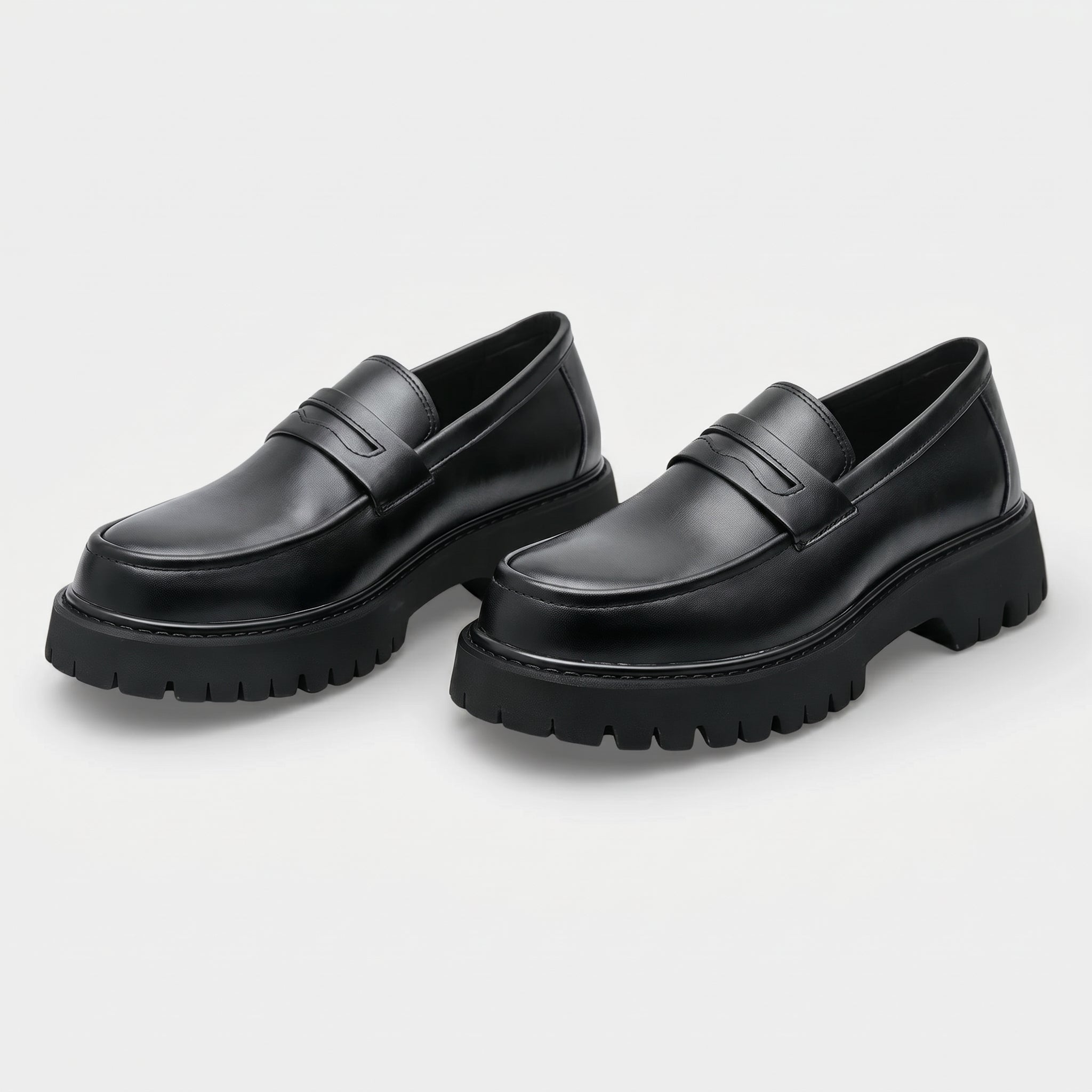 Richard - Men's Chunky Sole Penny Loafers - Loafers - Matte Black - Parker&Brooks