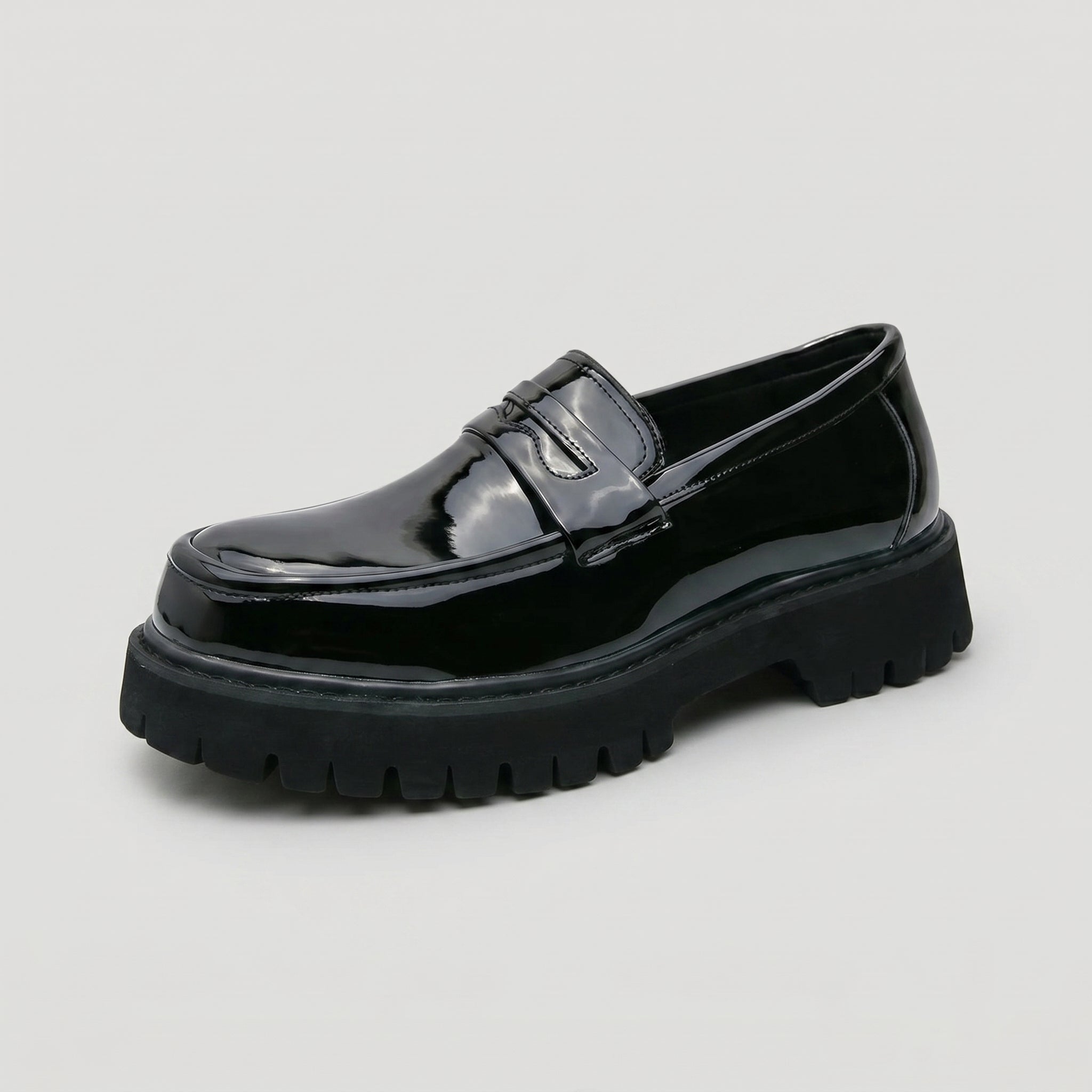 Richard - Men's Chunky Sole Penny Loafers - Loafers - Glossy Black - Parker&Brooks