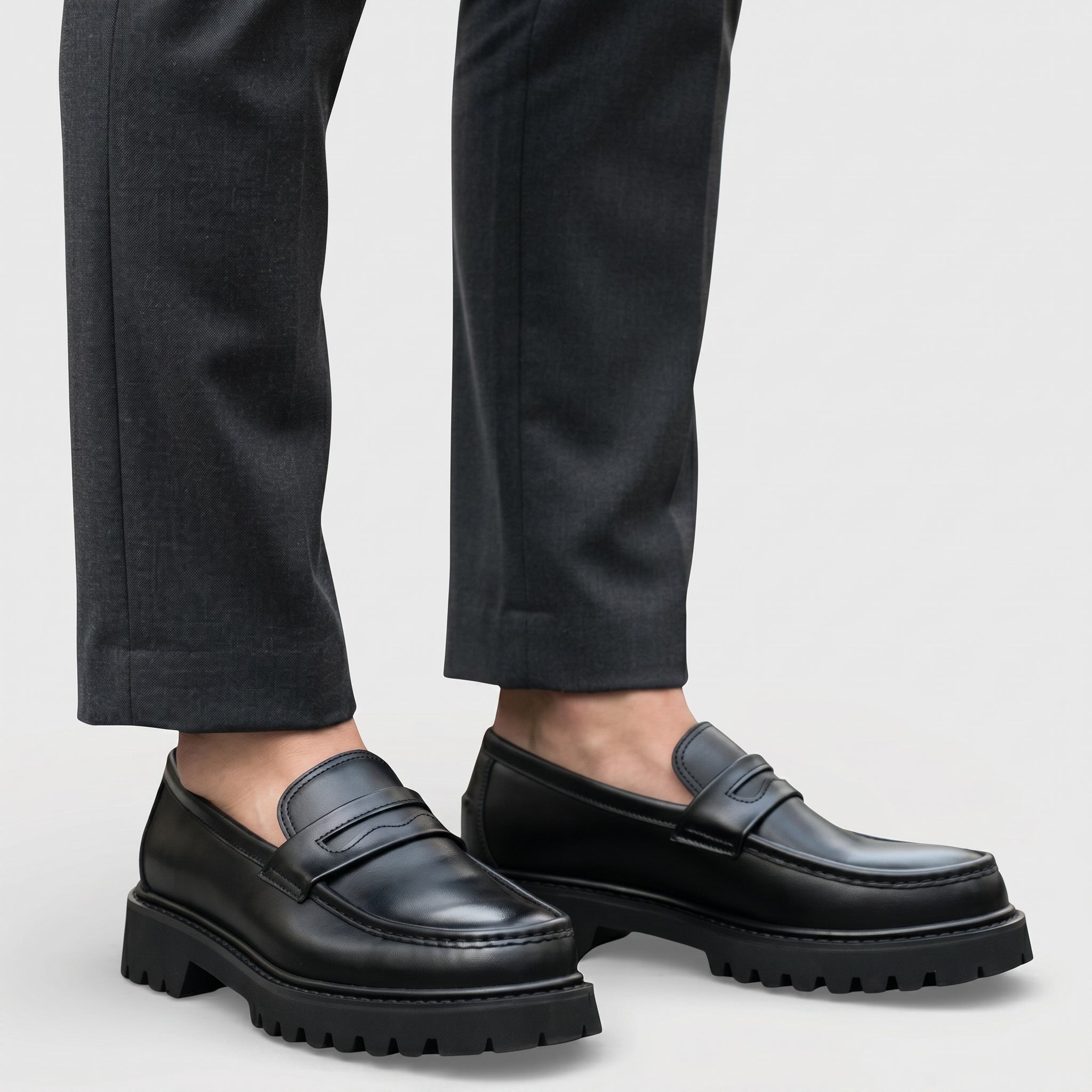 Richard - Men's Chunky Sole Penny Loafers - Loafers - Matte Black - Parker&Brooks