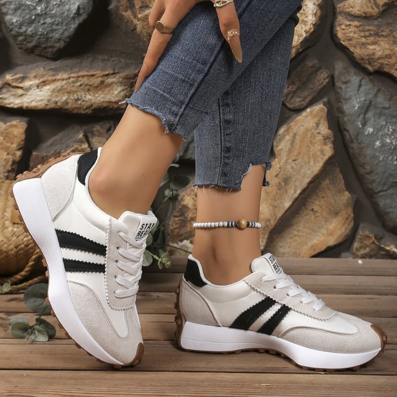 Riley - Women's Retro Chunky Sole Low-Top Sneaker - Sneakers - White - Parker&Brooks