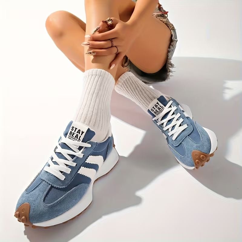 Riley - Women's Retro Chunky Sole Low-Top Sneaker - Sneakers - Blue - Parker&Brooks