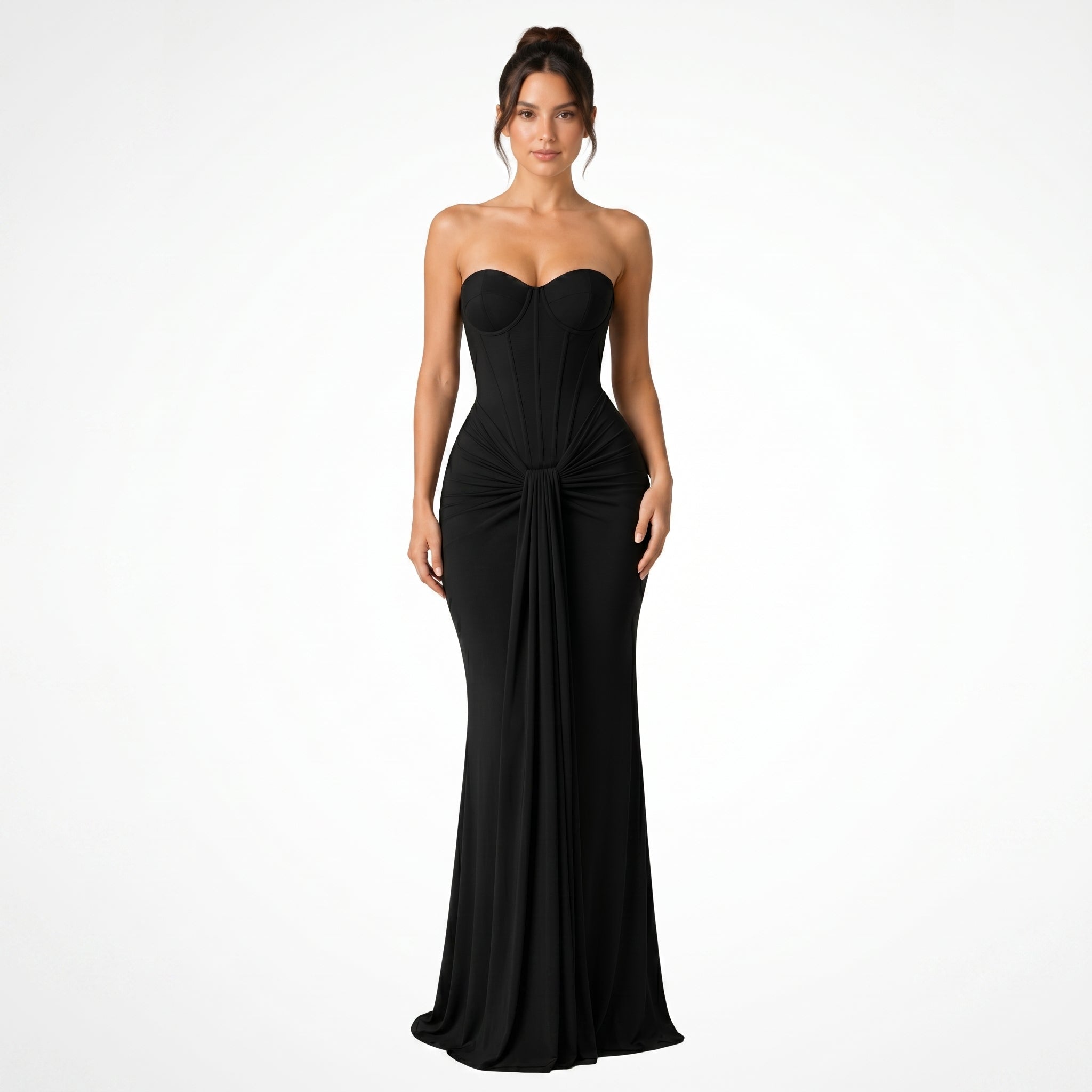 Rosa - Women's Evening Lace Corset Maxi Dress - Maxi Dress - Black - Parker&Brooks