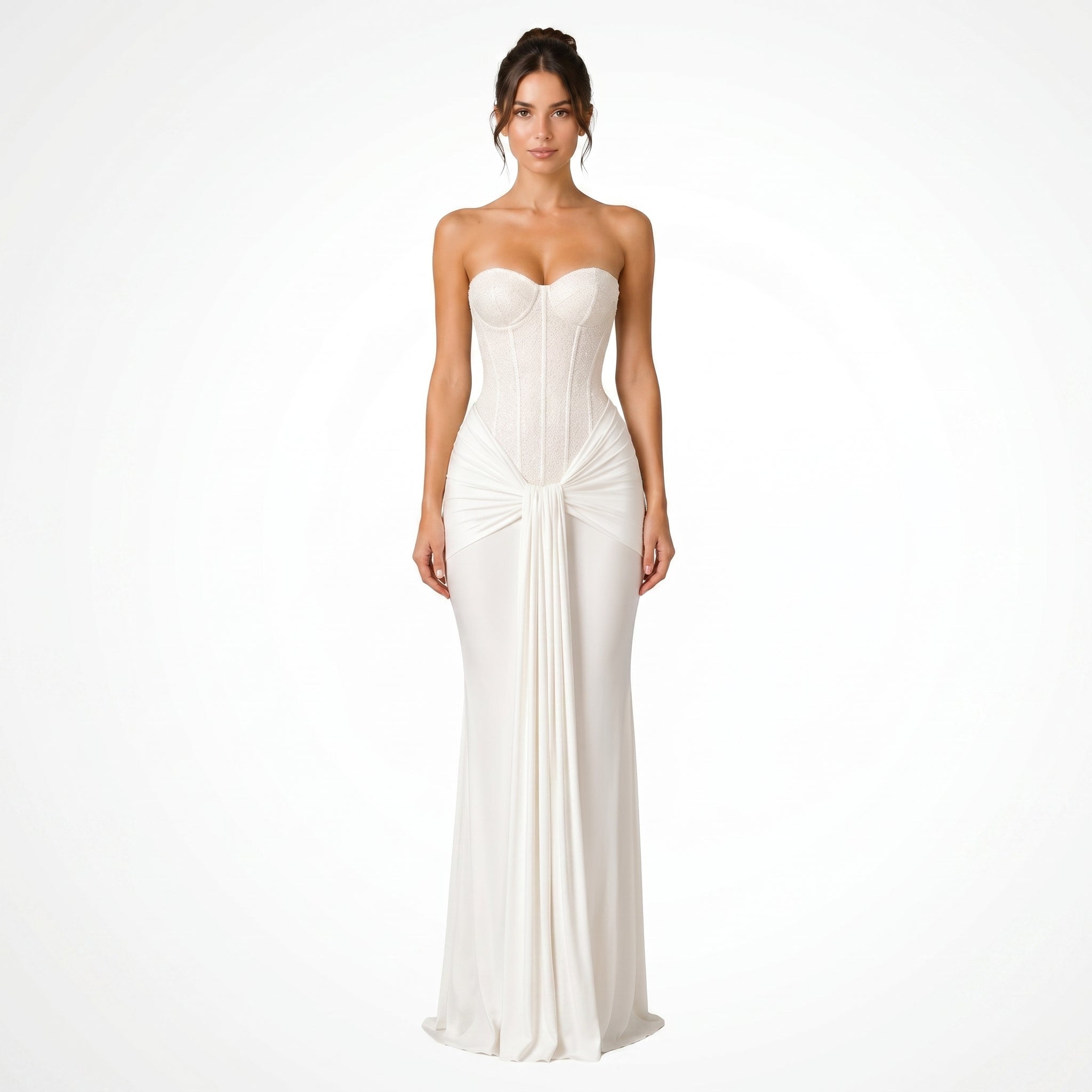 Rosa - Women's Evening Lace Corset Maxi Dress - Maxi Dress - White - Parker&Brooks