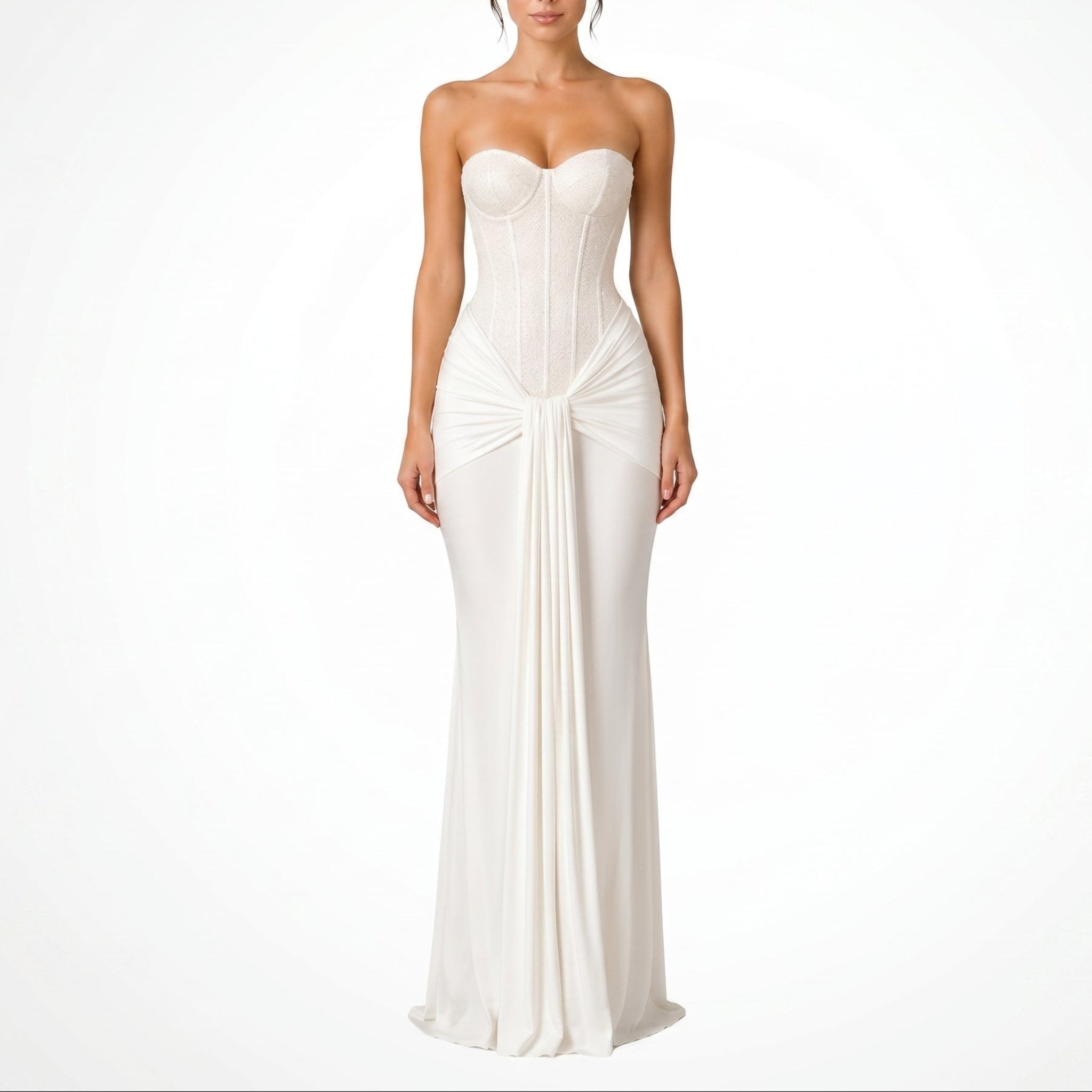 Rosa - Women's Evening Lace Corset Maxi Dress - Maxi Dress - White - Parker&Brooks