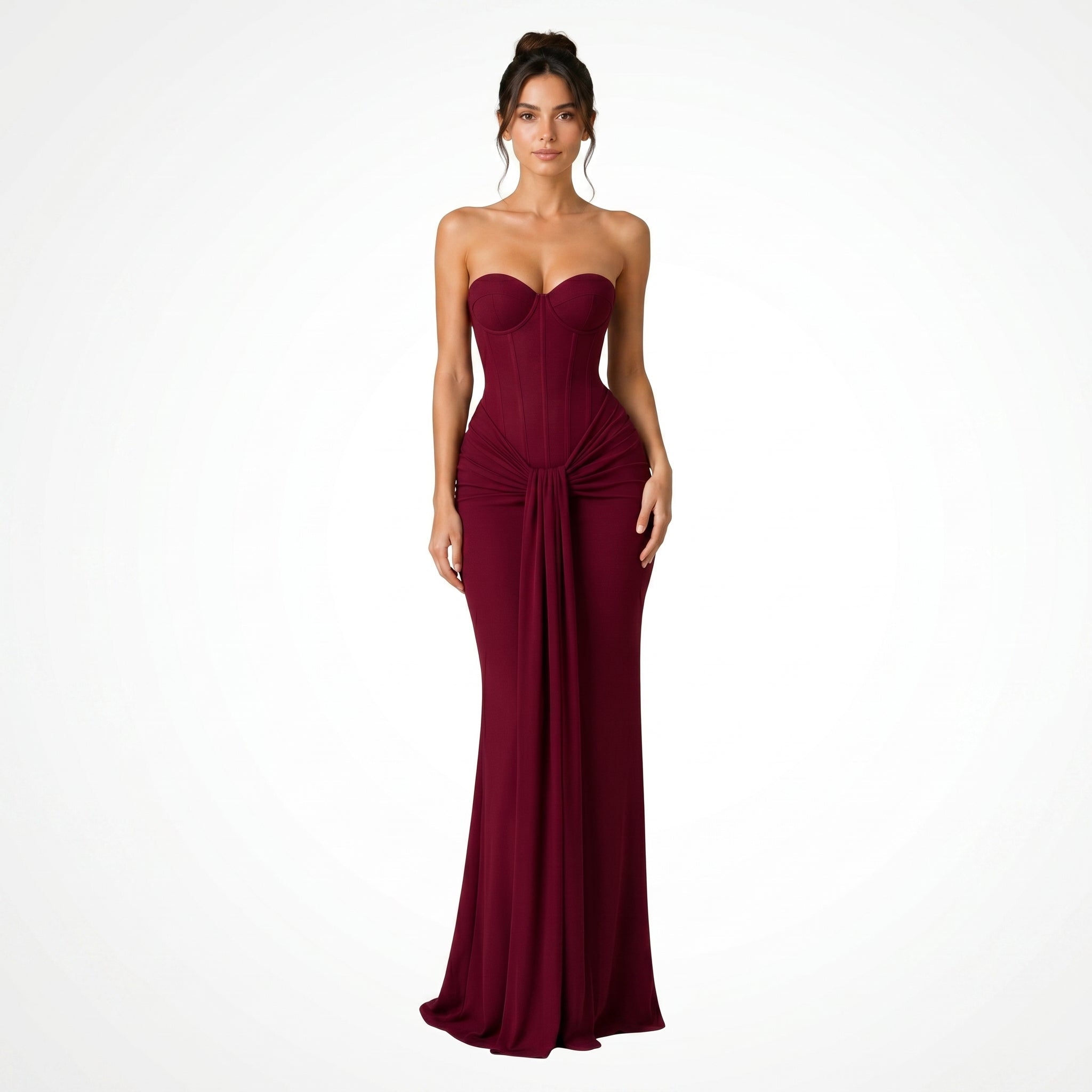 Rosa - Women's Evening Lace Corset Maxi Dress - Maxi Dress - Burgundy - Parker&Brooks