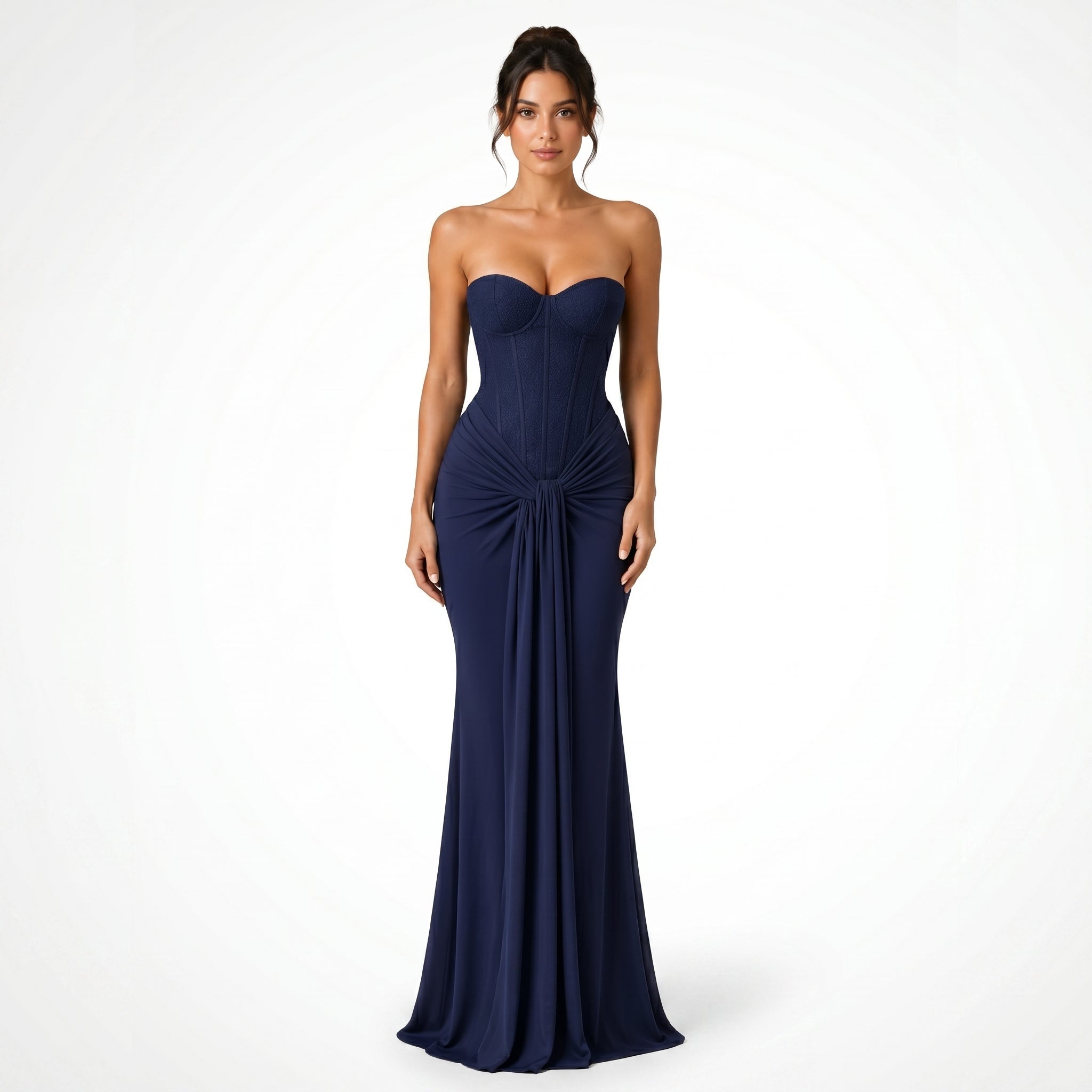 Rosa - Women's Evening Lace Corset Maxi Dress - Maxi Dress - Navy Blue - Parker&Brooks