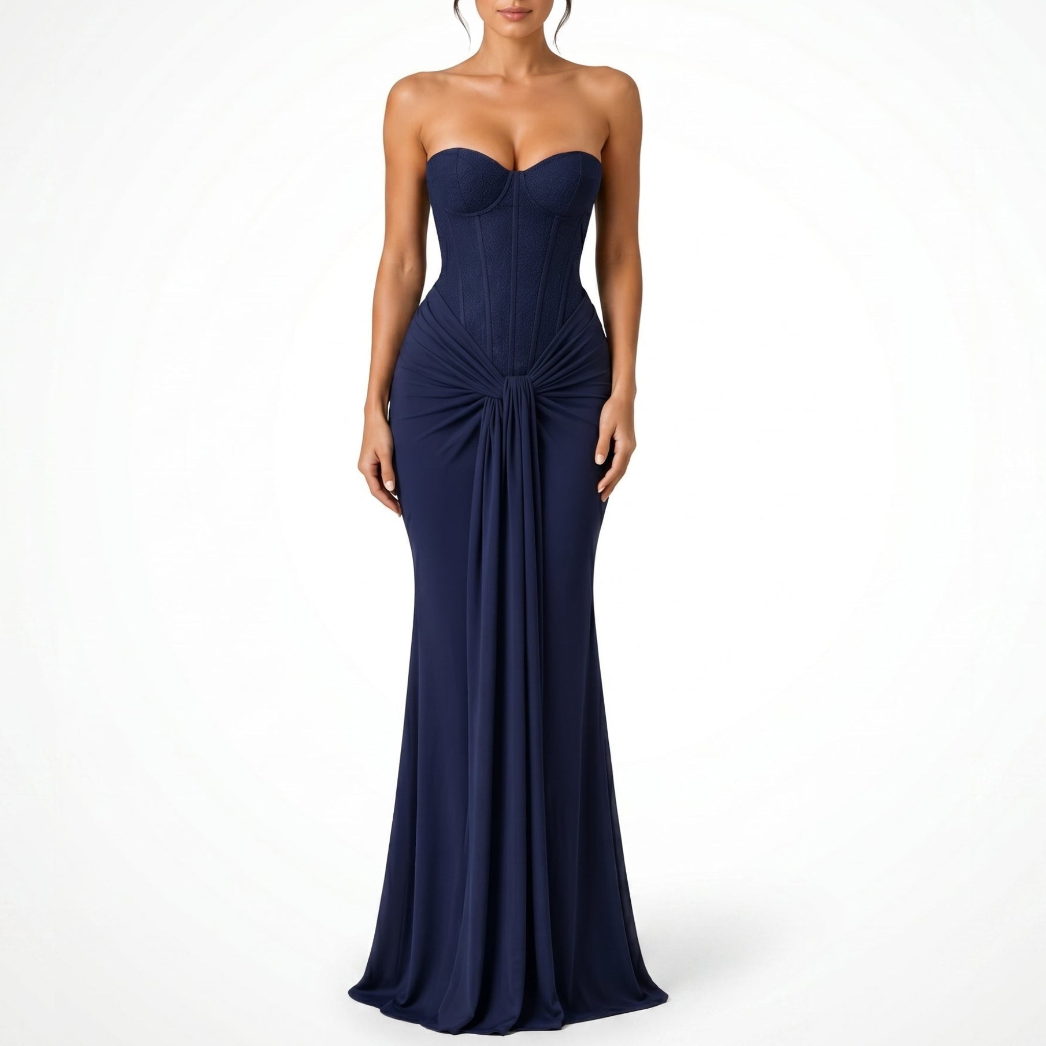 Rosa - Women's Evening Lace Corset Maxi Dress - Maxi Dress - Navy Blue - Parker&Brooks