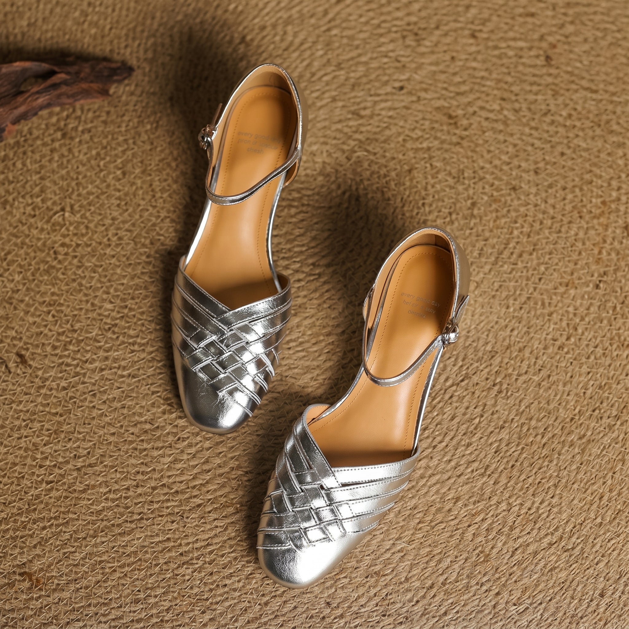 Rosa - Women's Woven Pumps with Buckle Ankle Strap - Heels - Silver - Parker&Brooks
