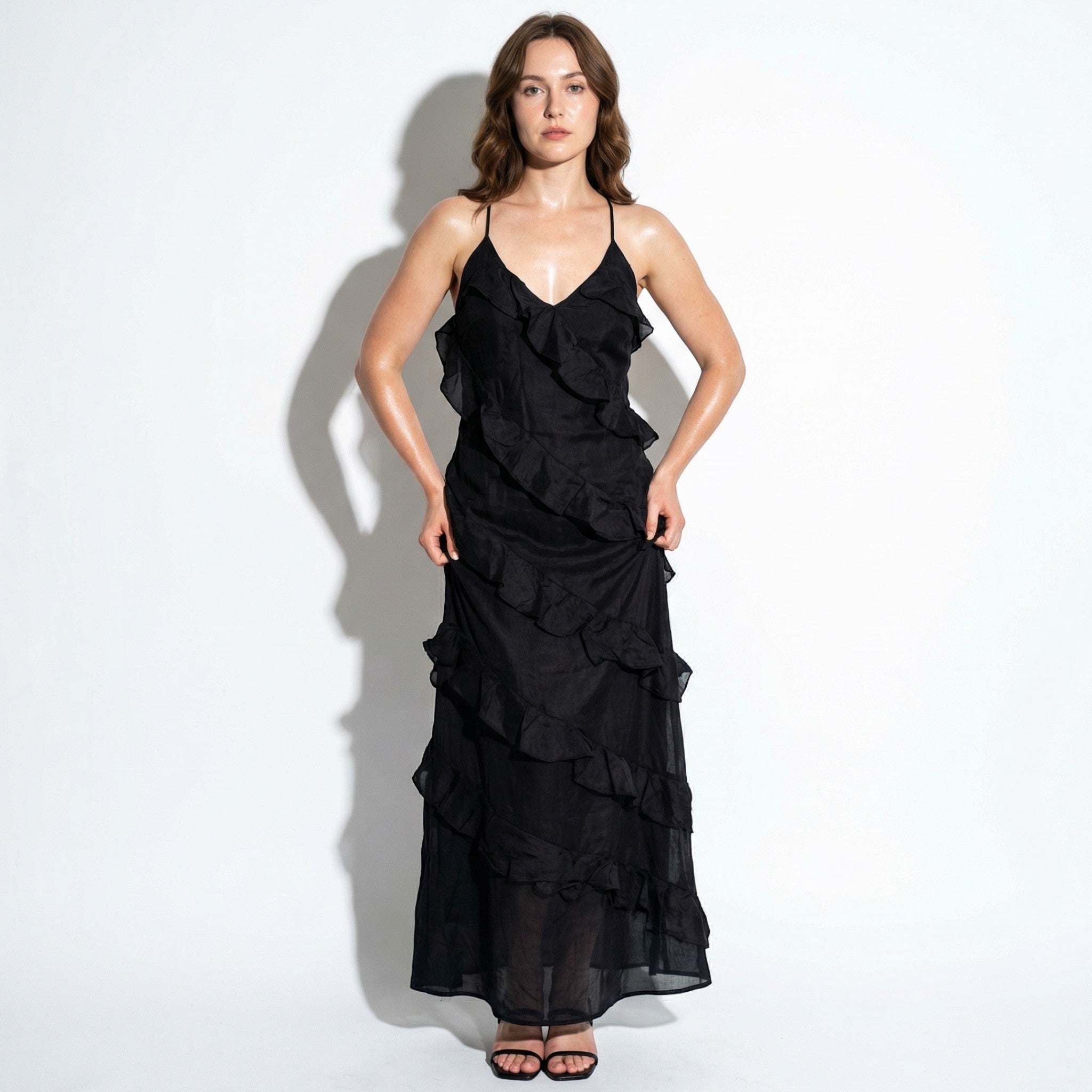 Rosie - Women's Tiered Summer Maxi Dress - Maxi Dresses - Black - Parker&Brooks