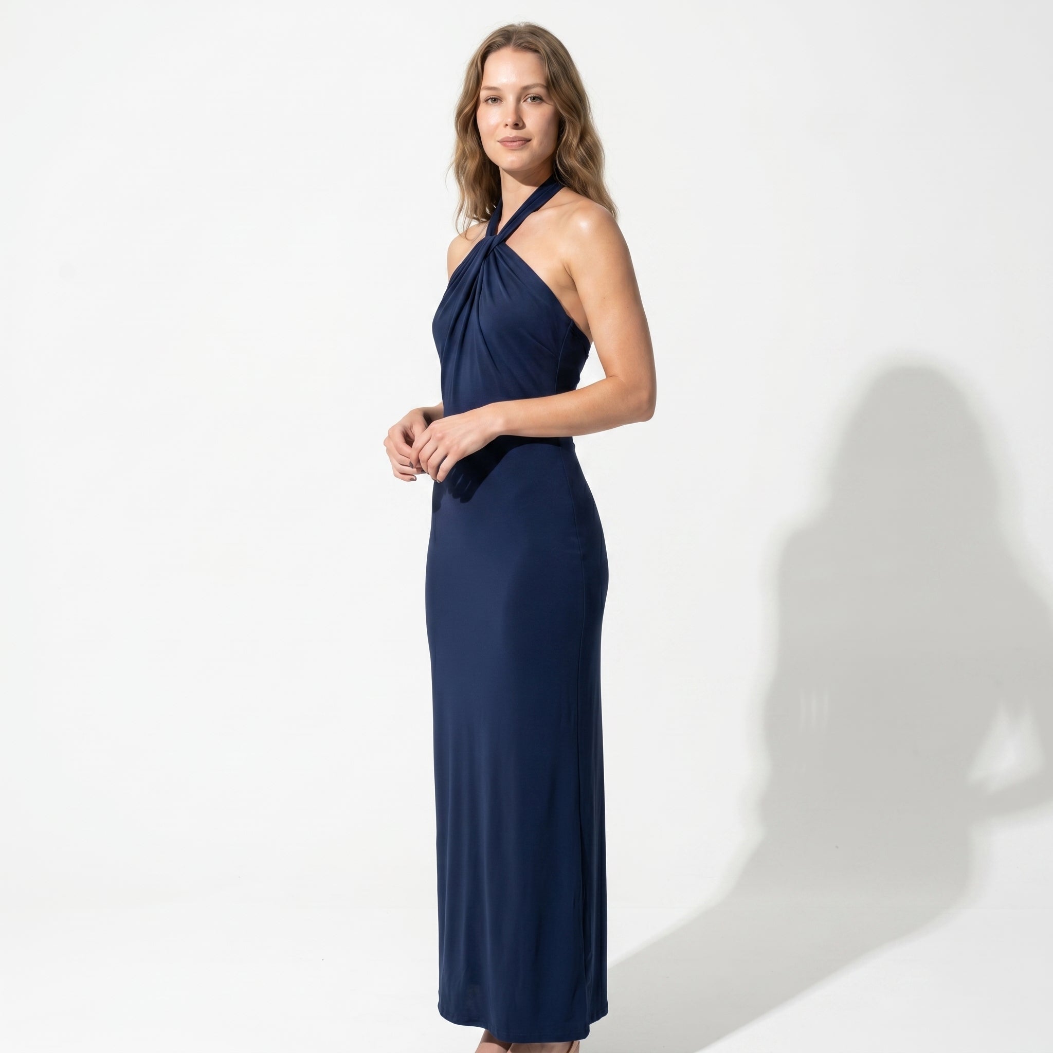 Rosie - Women's Wedding Guest Halter Neck Maxi Dress - Maxi Dress - Navy Blue - Parker&Brooks