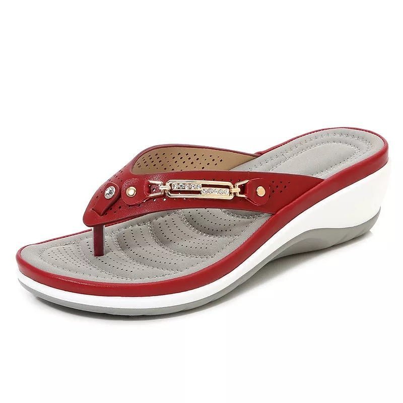 Rosie - Women's Wedge Flip - Flop Sandals - Sandals - Red - Parker&Brooks