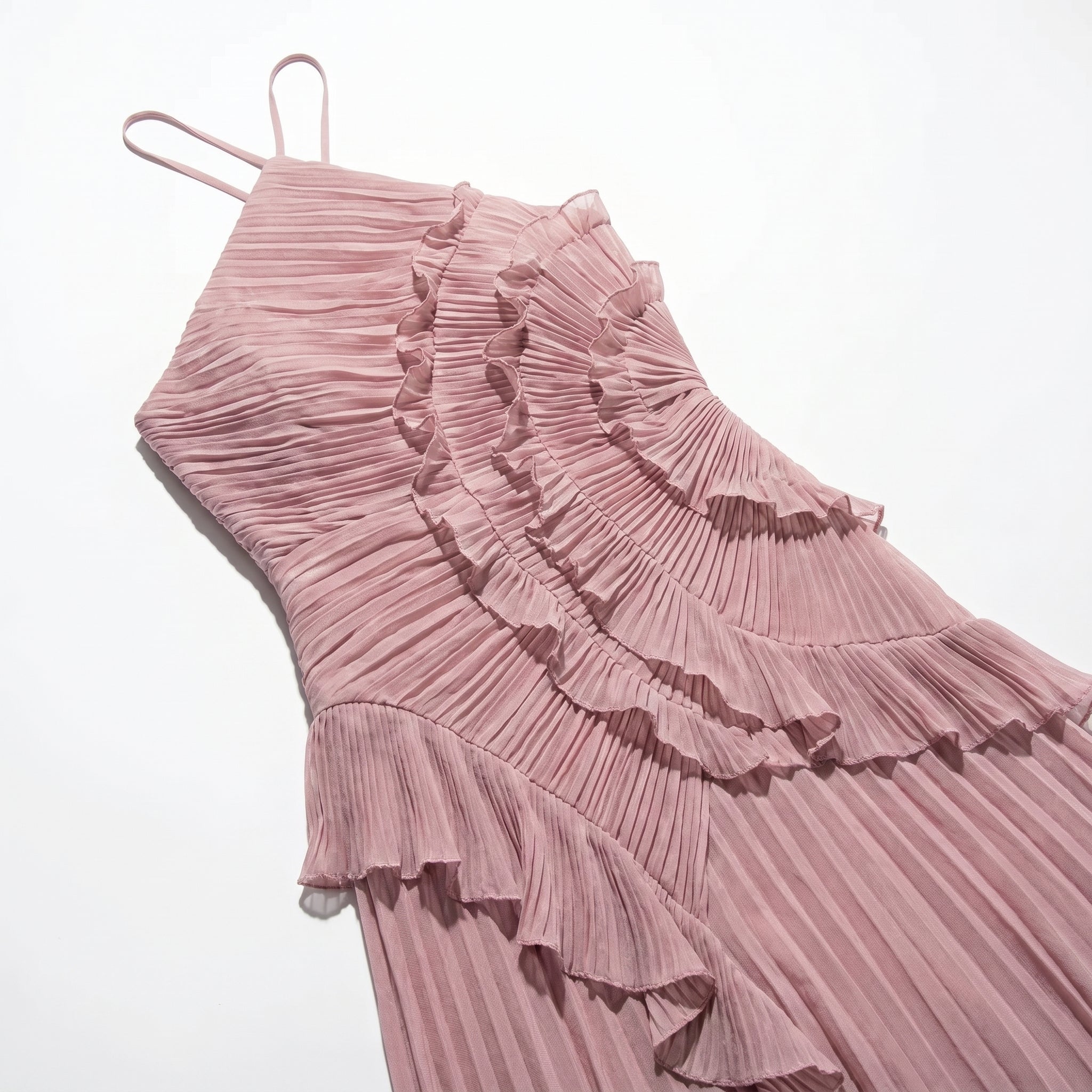 Ruby - Women's Halter Neck Ruffle Pleated Maxi Dress - Dresses - Pink - Parker&Brooks
