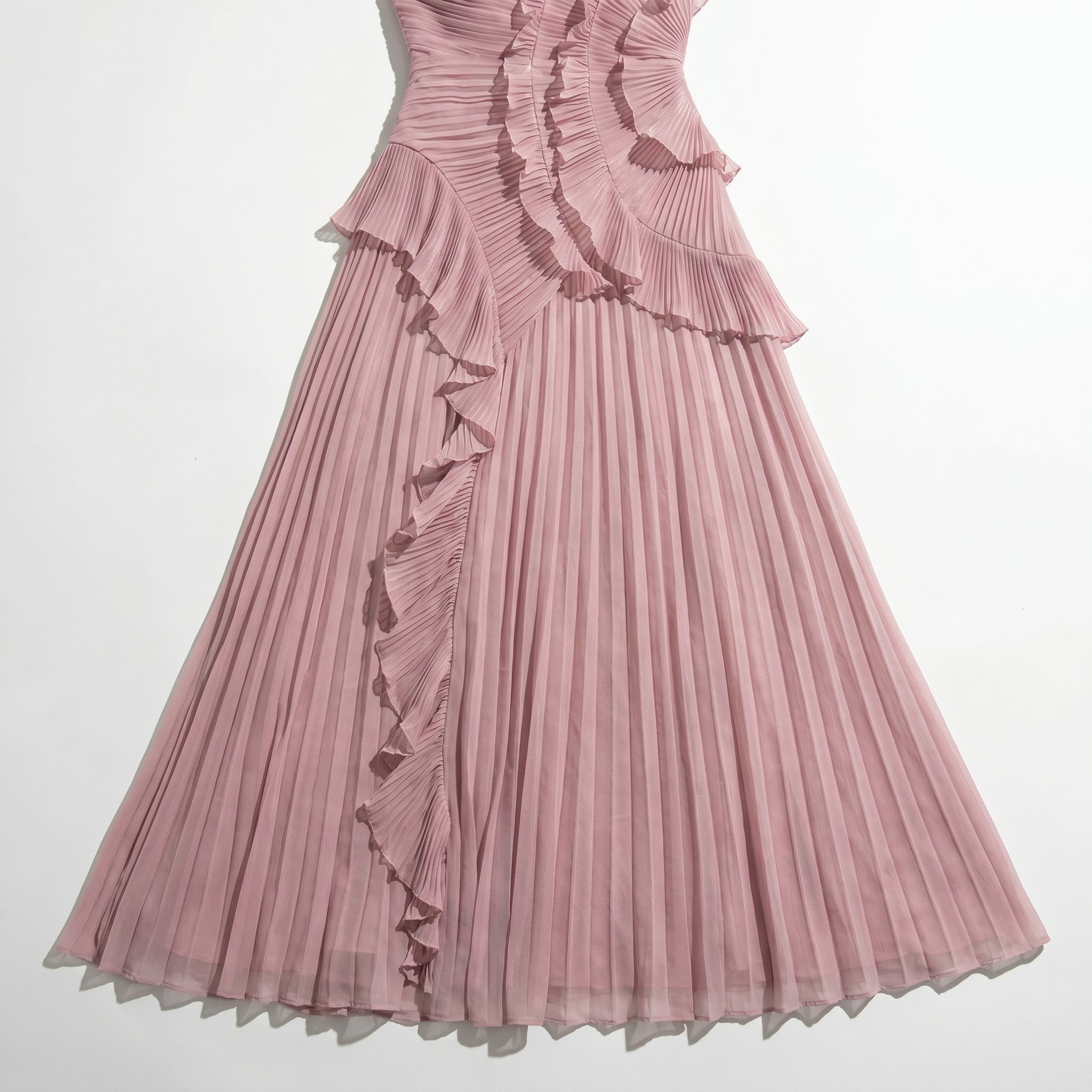 Ruby - Women's Halter Neck Ruffle Pleated Maxi Dress - Dresses - Pink - Parker&Brooks